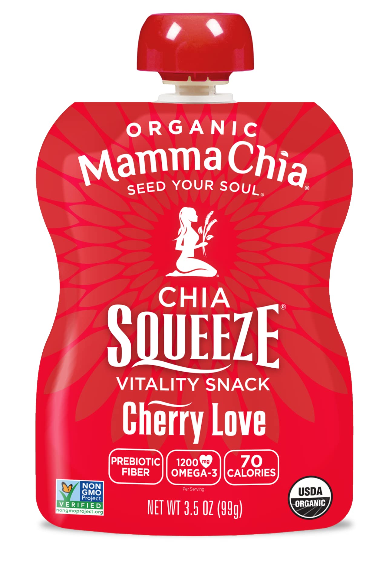 Mamma Chia Organic Vitality Squeeze Snack, Cherry Love, 16- 3.5 Ounce Chia Vitality Snack, Usda Organic, Non-Gmo, Vegan, Gluten