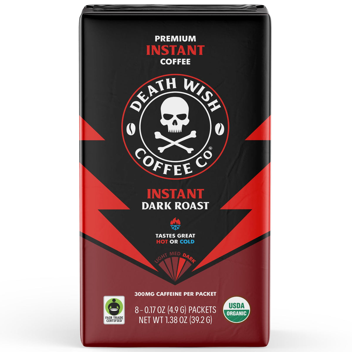 Death Wish Coffee Instant Dark Roast Coffee Packets  Bold & Intense Blend of Arabica & Robusta Beans  USDA Organic  64 Count