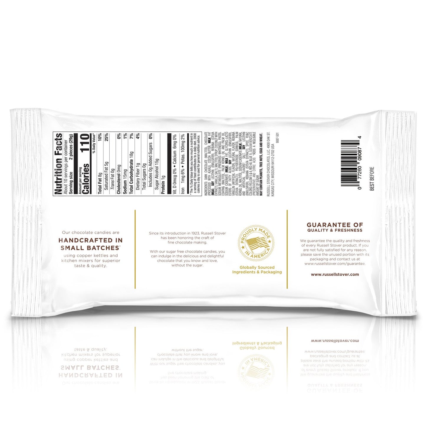 Russell Stover Sugar-Free Dark Chocolate Mix, 10 Ounce Candy, Individually Wrapped Bars, Sweetened With Stevia