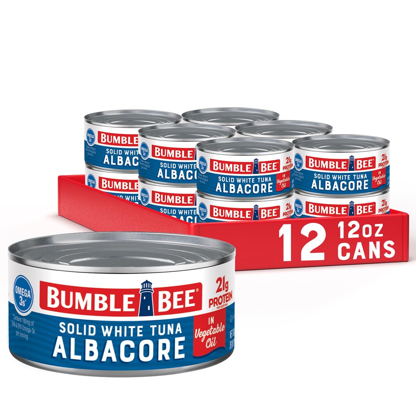 Bumble Bee Solid White Albacore Tuna In Oil, 12 Oz Can (Pack Of 12) - Wild Caught Tuna - 21G Protein Per Serving, High In Omega-3S - Non-Gmo Project Verified, Gluten Free, Kosher