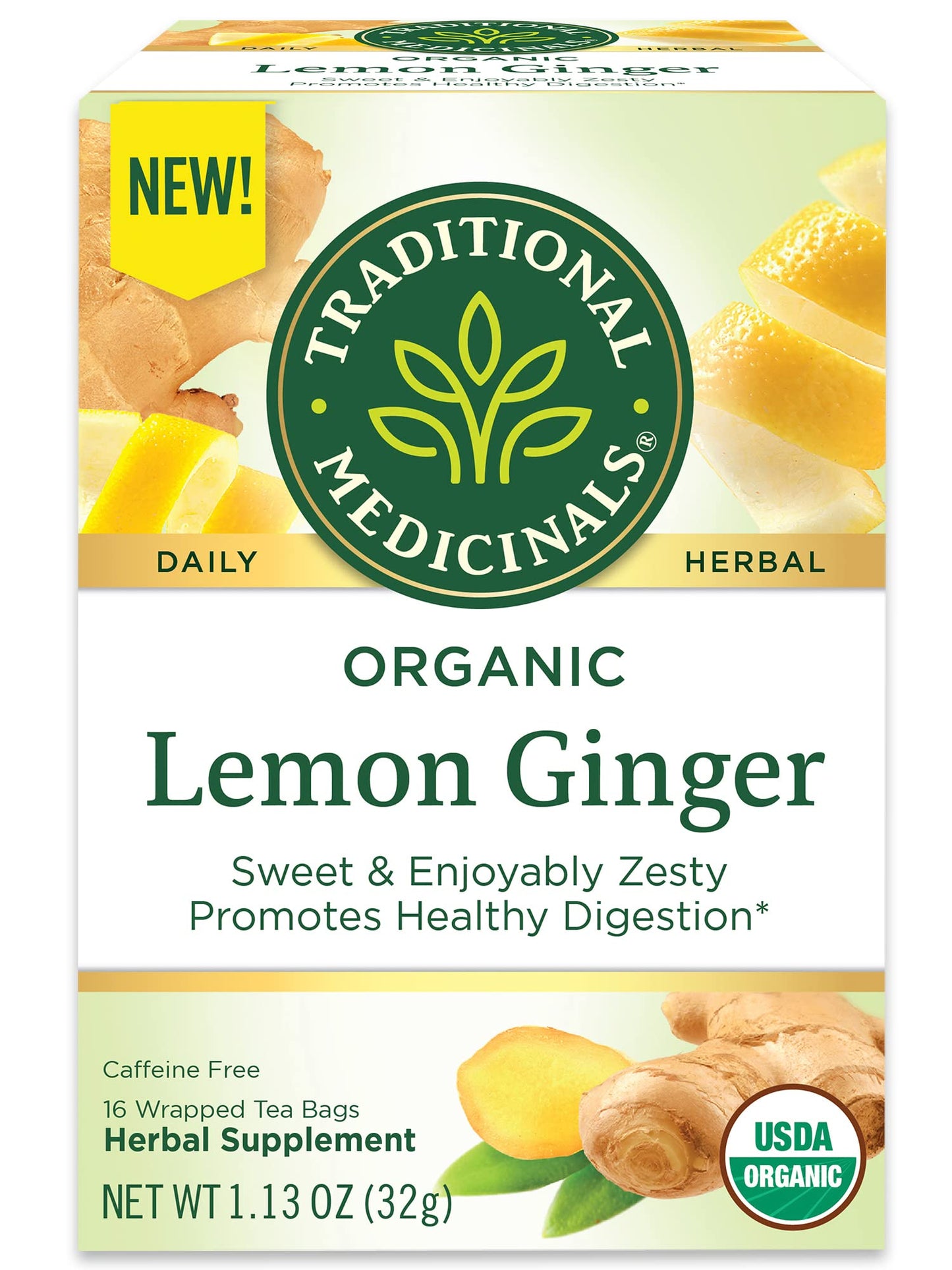 Traditional Medicinals Organic Lemon Ginger Tea, 16 Count (Pack Of 2) - Total 32 Tea Bags