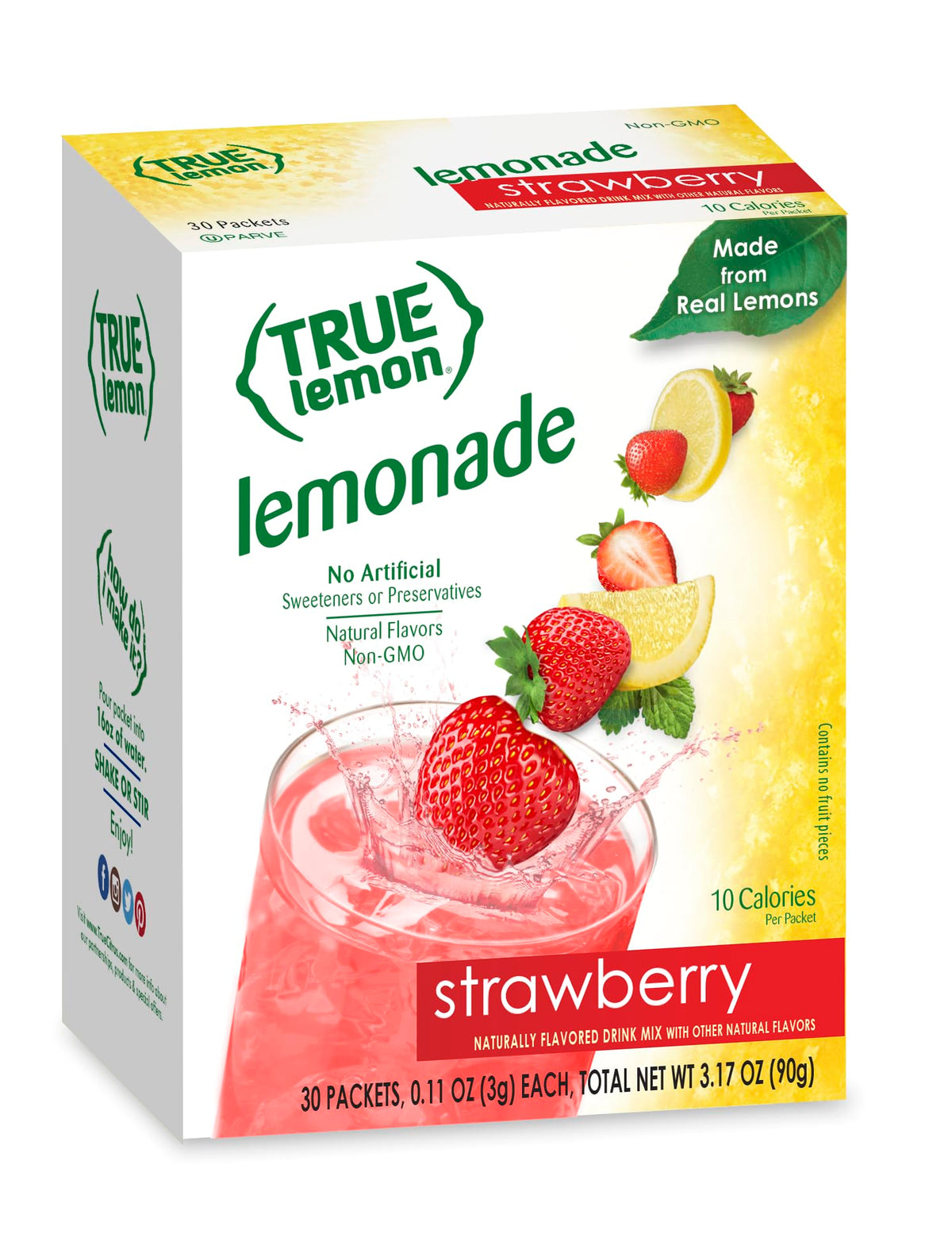 True Lemon Strawberry Lemonade Water Enhancer Drink Mix (30 Count), Low Calorie Drink Mix Packets for Water, Powdered Drink Mixe