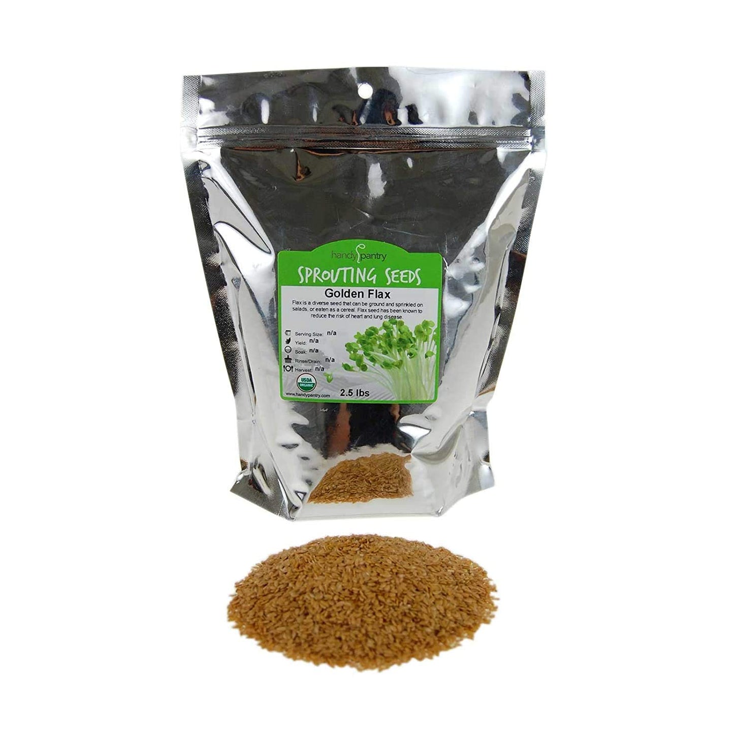 Organic Golden Flax Seeds - 2.5 Lbs Resealable Bag - Handy Pantry Brand - Yellow / Gold Flaxseeds - Flax Seed for Sprouting, Gri