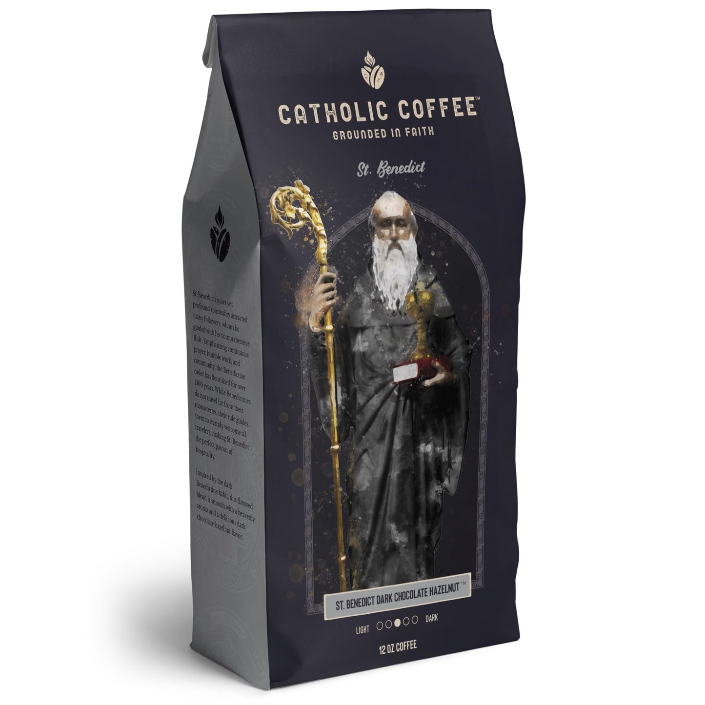 St. Benedict Chocolate Hazelnut Blend Medium Roast Catholic Coffee (Whole Bean) 12 ounces - Small-Batch Crafted, Catholic Faithf
