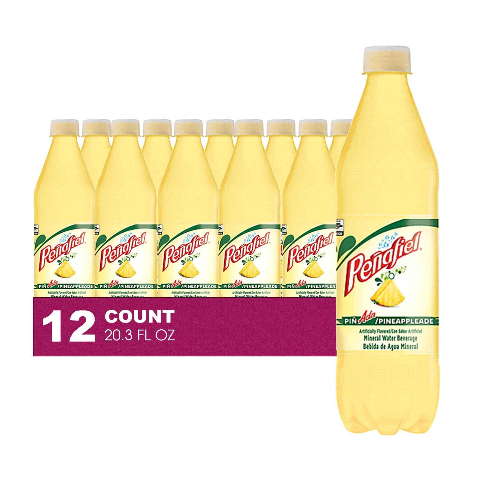 Unique Outlet Pineappleade Mineral Spring Water, 12 Pack, 20.3 fl oz Plastic Bottles, Imported from Mexico