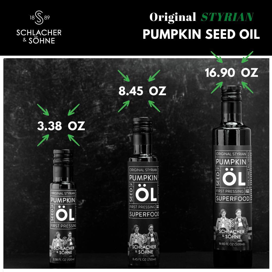 S SCHLACHER & SÖHNE Styrian Pumpkin Seed Oil, 100% Pure, Cold Pressed, Vegan, 8.45 Fl Oz (Pack of 1)