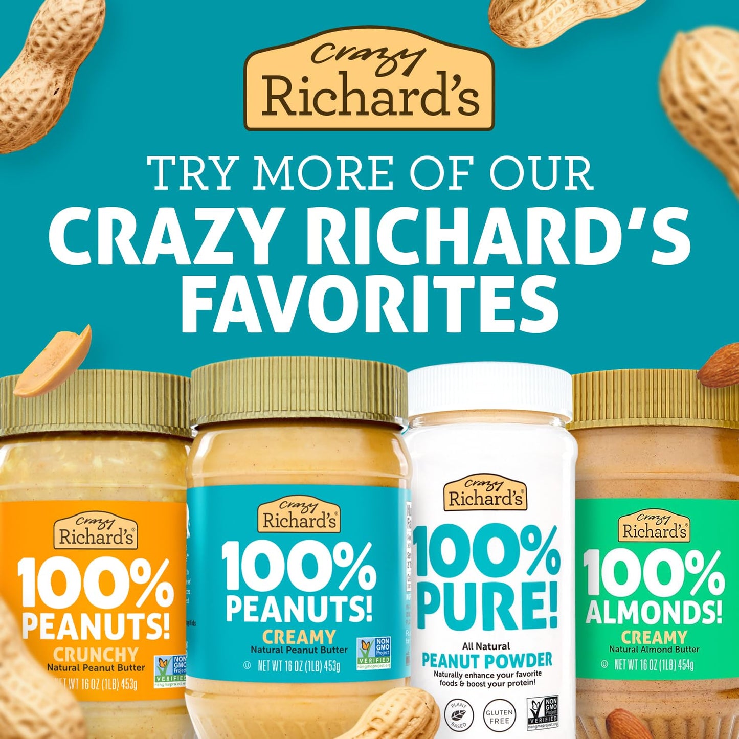 Crazy Richard'S 100% All-Natural Creamy Vegan Peanut Butter With No Added Sugar And Non-Gmo (16 Ounce, Pack Of 4)