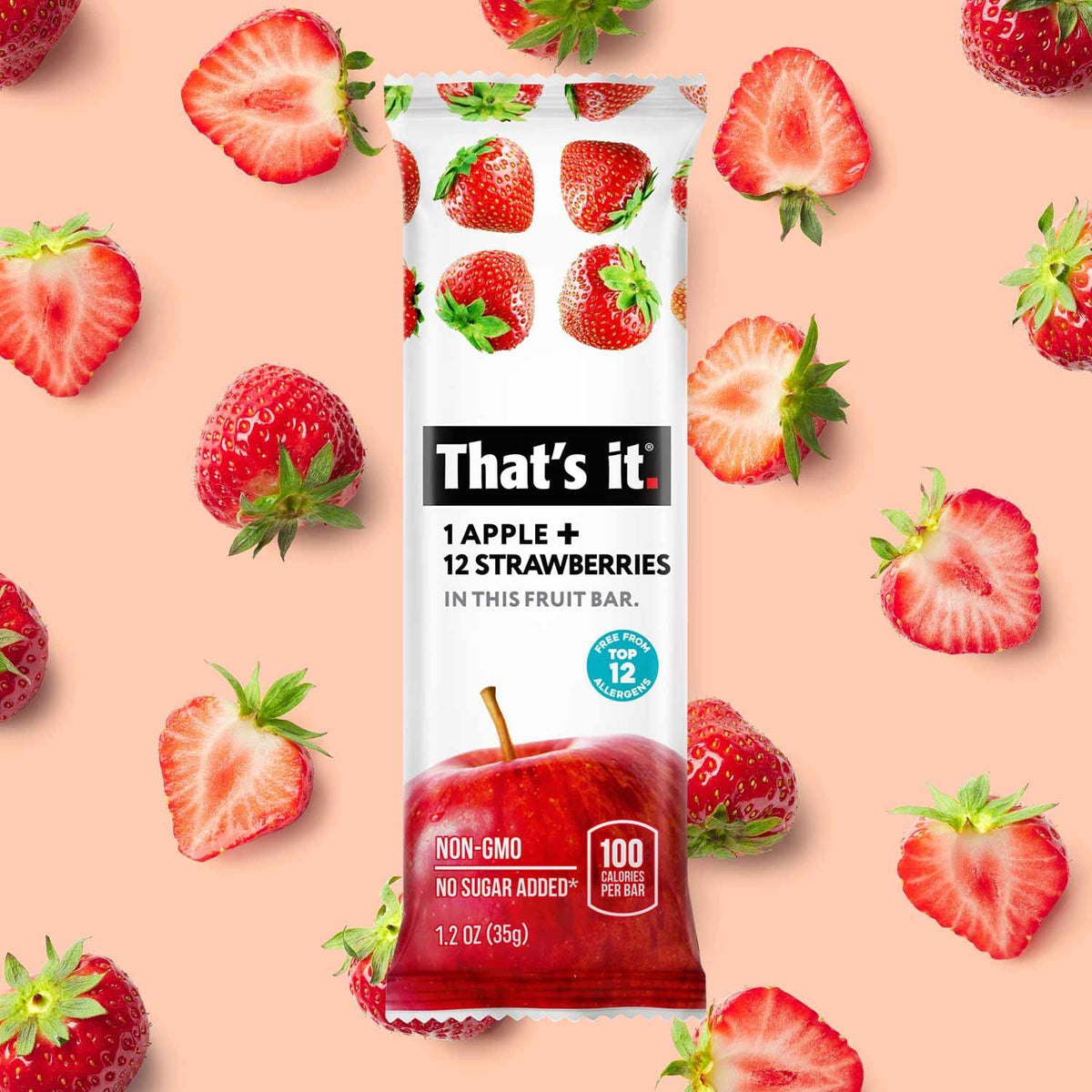 Thats it. Apple + Strawberry Fruit Bar, Vegan, Gluten Free, Non-GMO, No Sugar Added, 12 Count Pack