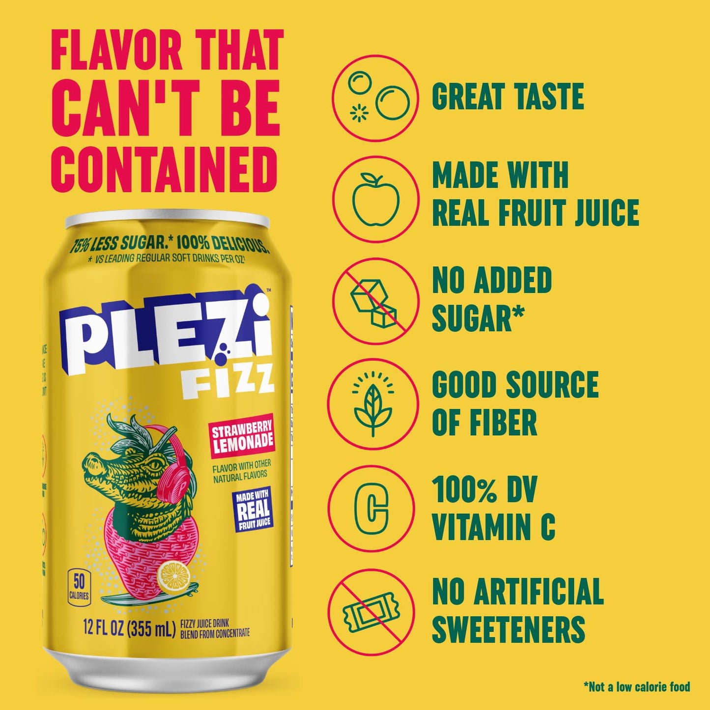 PLEZi FiZZ Strawberry Lemonade Sparkling Juice - Healthy Soda Alternative with Real Fruit Juice, No Added Sugar - Low Sugar Spar