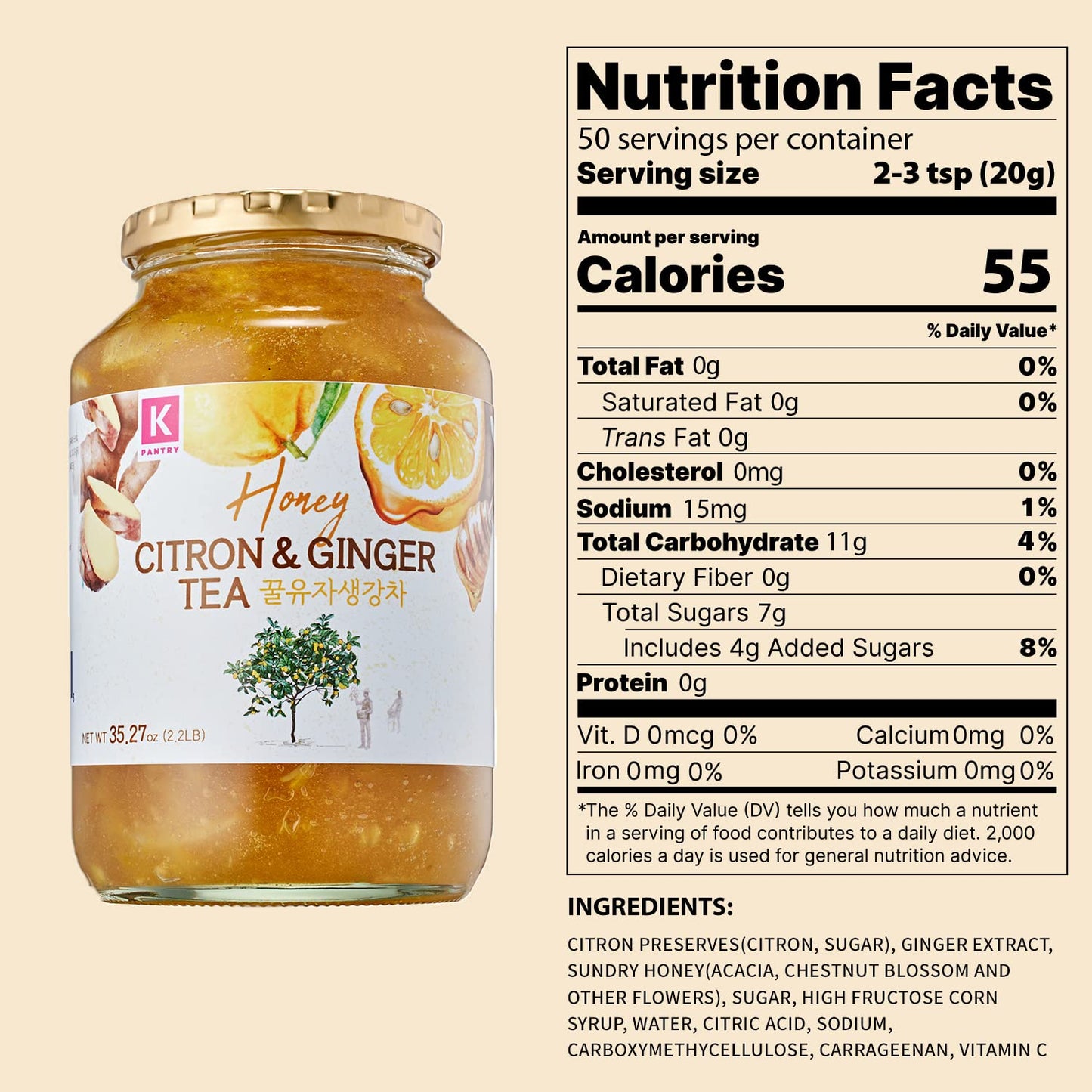 KPANTRY Honey Citron & Ginger Tea - 35.27 oz Korean Marmalade with Yuzu & Ginger for Tea, Smoothies & Salad