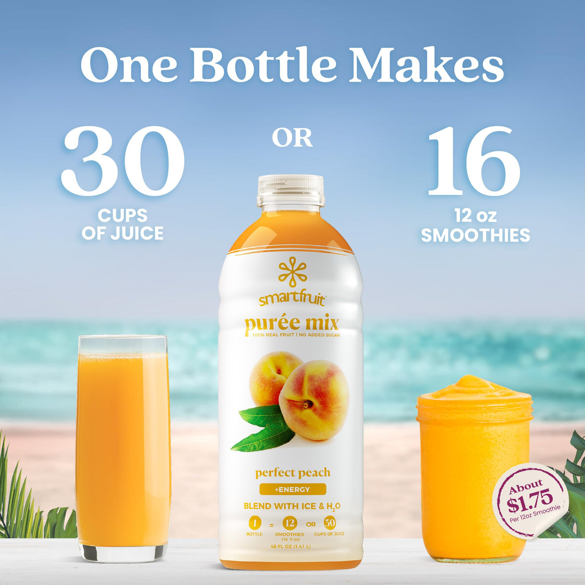 Smartfruit Perfect Peach + Energy, 100% Real Fruit Pur  e, Non-GMO, No Additives, Vegan - 48 Fl. Oz - 2 Pack