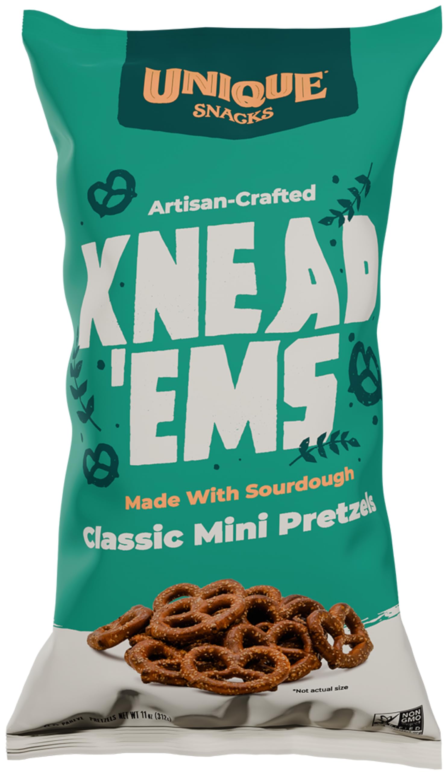 Unique Snacks Knead Ems Sourdough Mini Pretzels, Artisan Vegan Snack, Non-GMO, Kosher, 11 oz Bags, 3 Pack