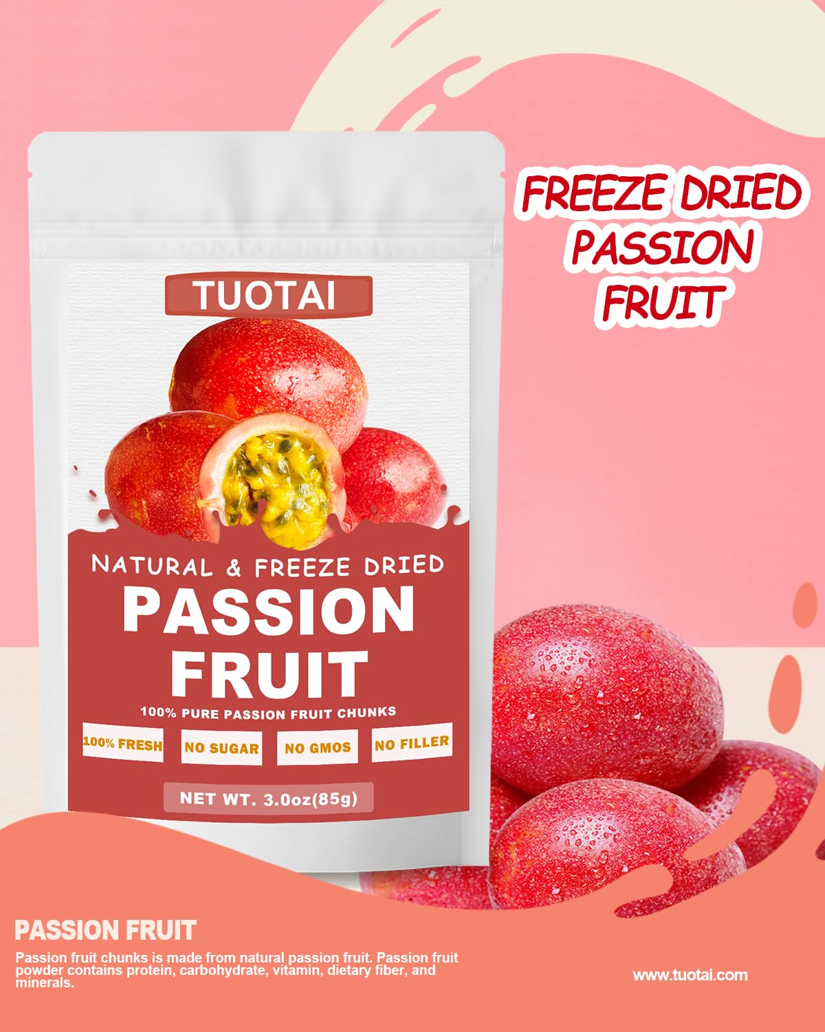 Freeze Dried Passion Fruit, 3 Ounces, Passion Fruit Chunks For Cake, Drinks And Baking Food