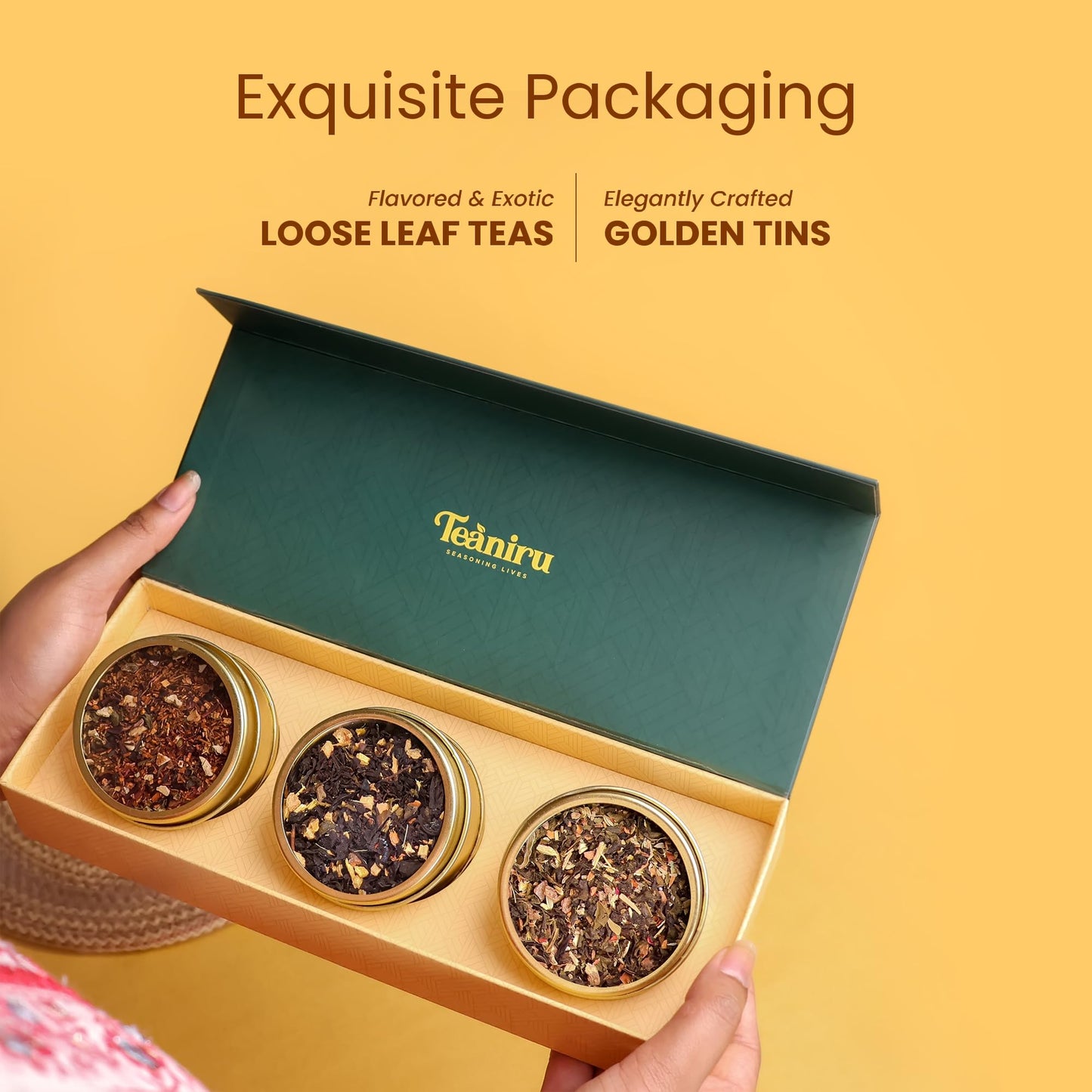 Teaniru Grandeur Tea Collection - Loose Leaf Tea Sampler Gift, 3 Flavors (Black, Herbal, Green), Pack of 40