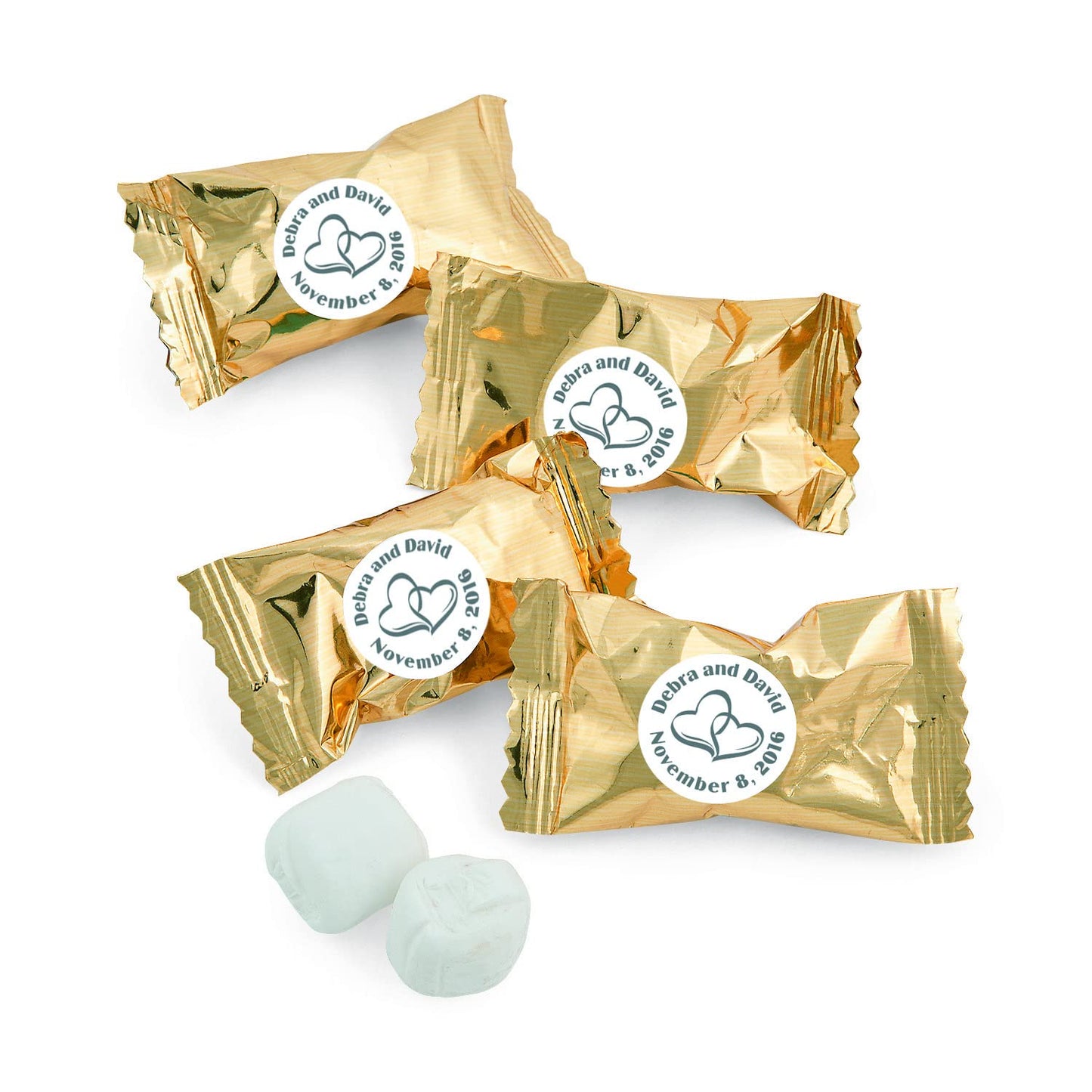 Personalized Gold Two Hearts Buttermints - Edibles - 108 Pieces
