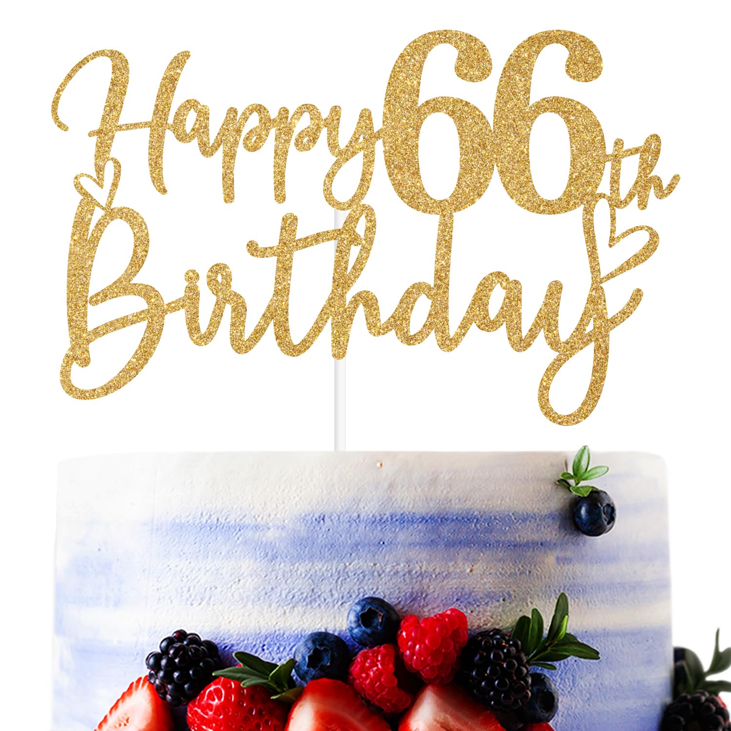 Sriburcio Gold Glitter Happy 66th Birthday Cake Topper - 66 Years Loved & Blessed Party Decor