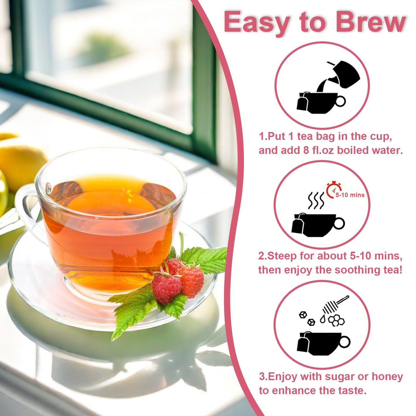TEARELAE Raspberry Leaf Tea Bags - Non-GMO, Caffeine-Free, 60 Count