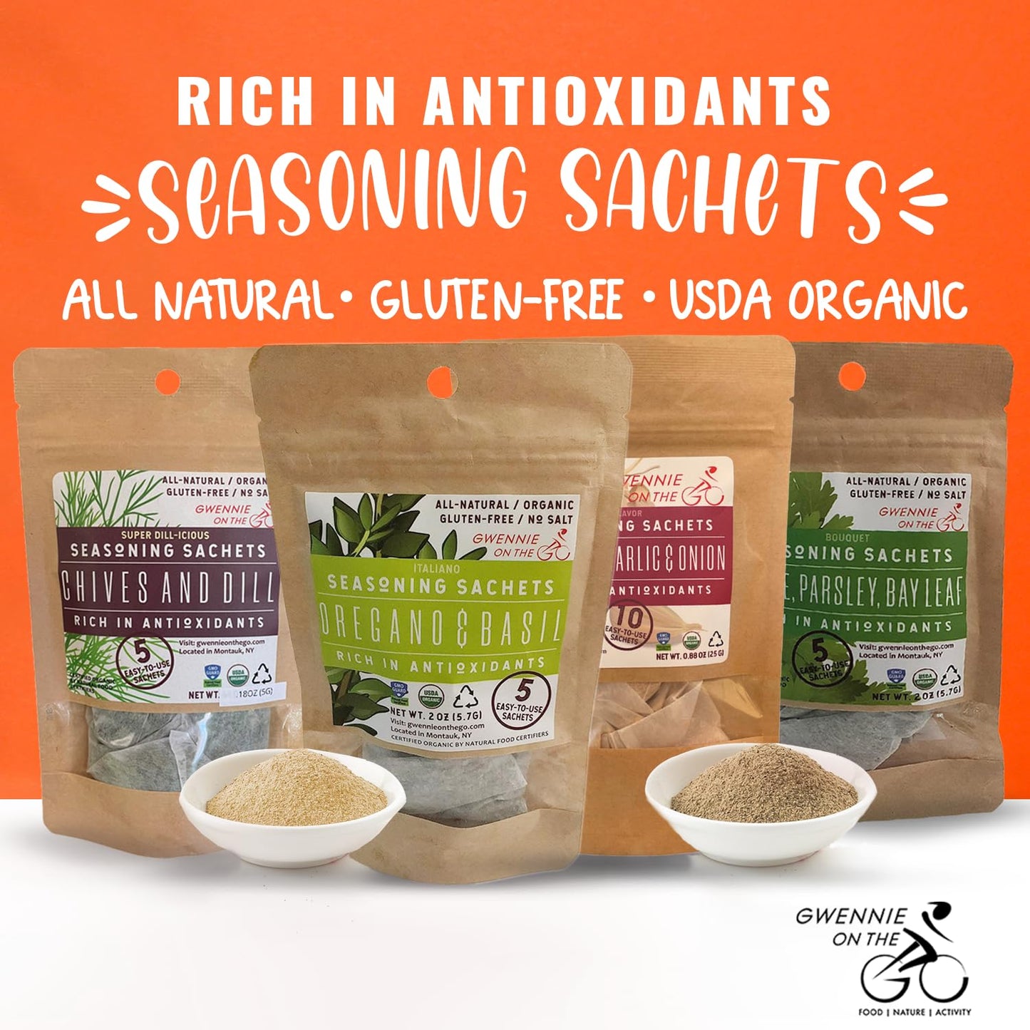 Gwennie On The Go – Seasoning Sachets | Variety Pack | Certified Organic Gluten- Free | Resealable Pouch | Seasoning Mix Packets For Soups & Sauces | 25 Biodegradable Sachets | 2Oz
