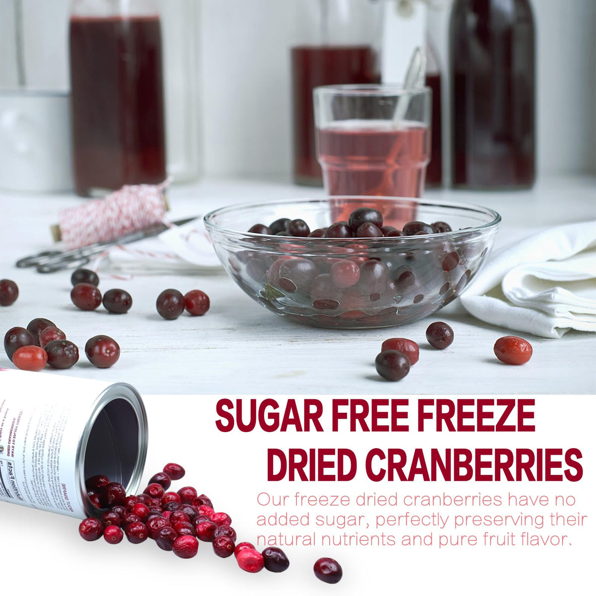 Freeze Dried Cranberries, 2.64Oz/75G Whole Frozen Cranberries, Freeze Dried Fruit, Camping Food & He-Althy Fruit Snacks, 100% Na
