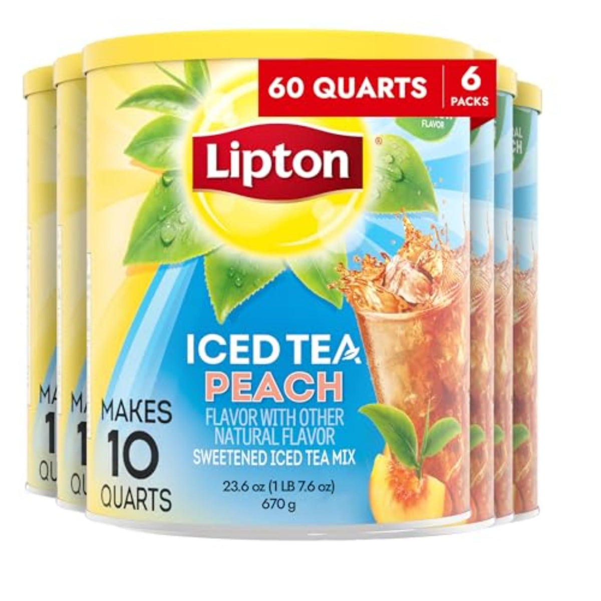 Lipton Iced Tea Mix, Peach Sweetened 10 Qt (Pack Of 6)