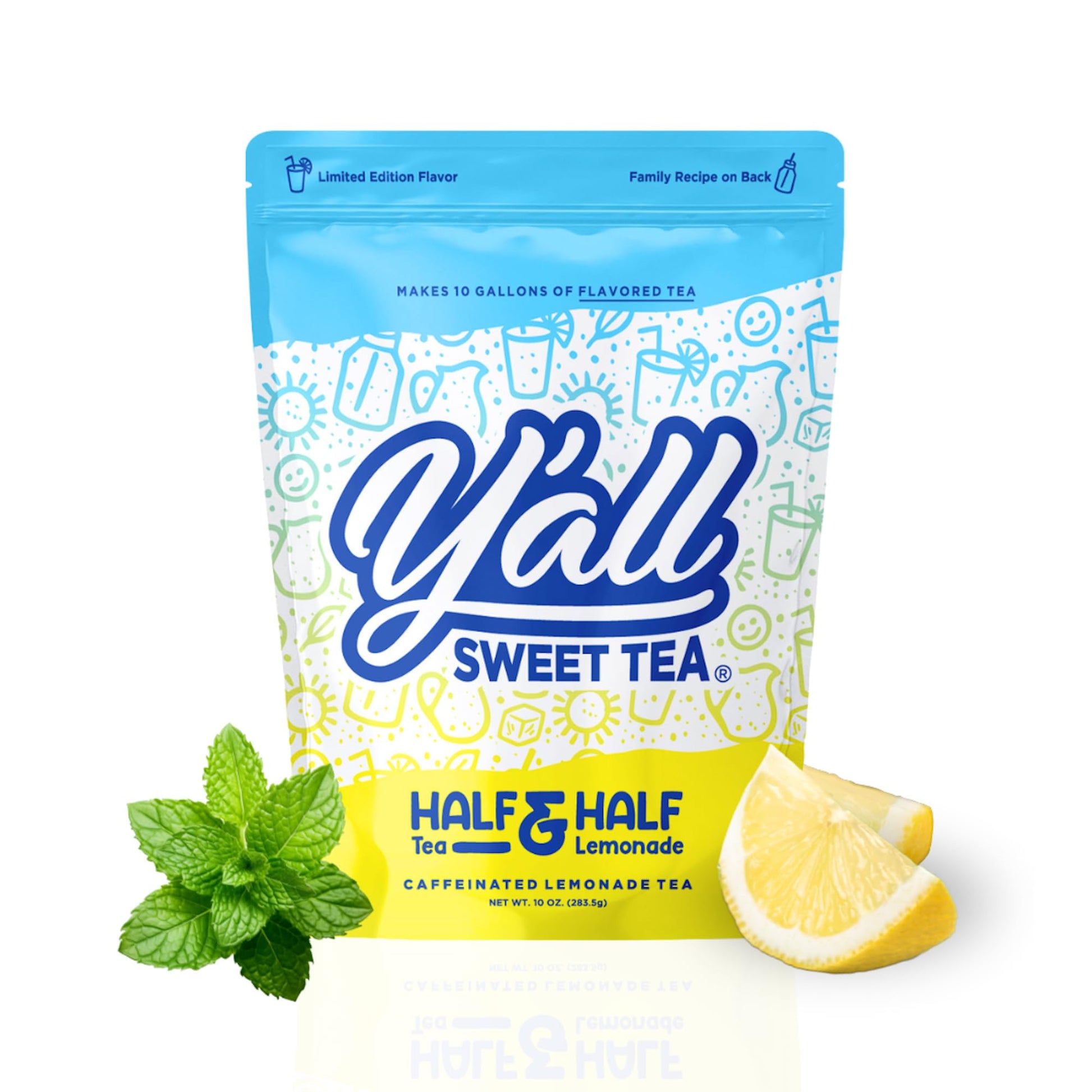 Yall Sweet Tea Half Sweet Tea Half Lemonade Iced Tea Bags, 1 Gallon Size, 10 Bags Per Pack, Caffeinated, Southern Brew