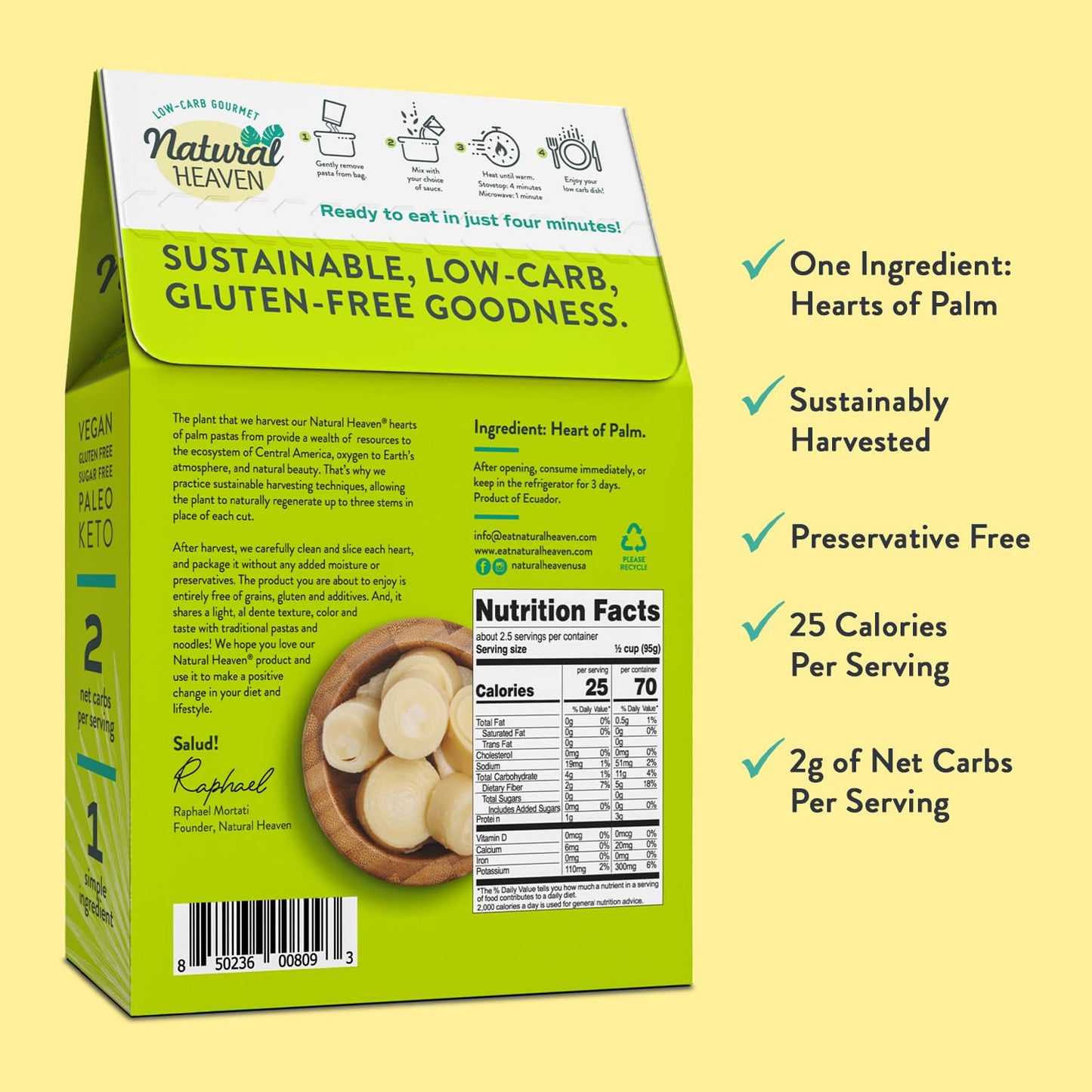 Natural Heaven Hearts Of Palm Pasta, Angel Hair Noodles - Low Carb Pasta, Gluten-Free, Paleo, Keto Pasta Noodles, Plant-Based He