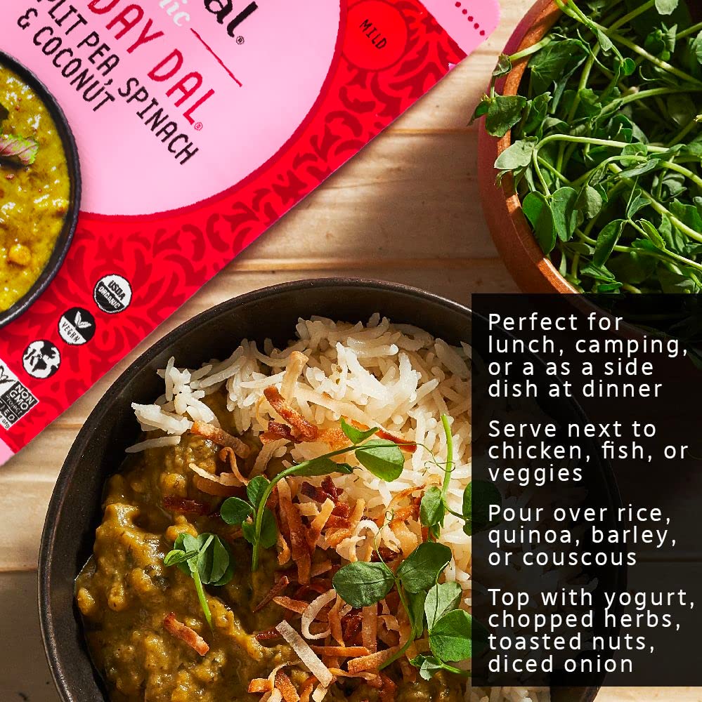 Maya Kaimal Organic Indian Green Split Pea Everyday Dal, Fully Cooked With Spinach And Coconut. Vegan, Microwavable, Ready To Ea