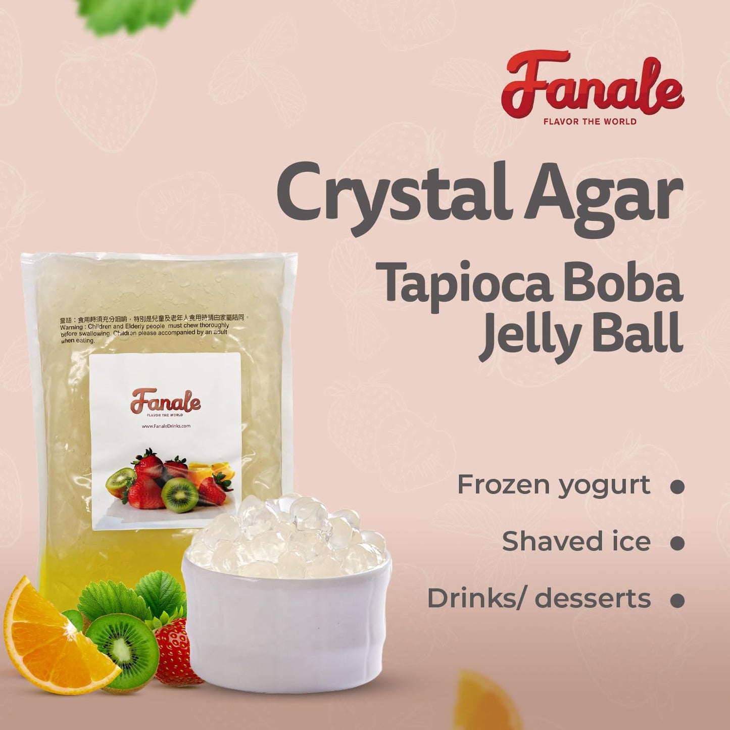 Fanale Agar Crystal Tapioca Boba Jelly Ball For Milk Tea Coffee Shaved Ice Topping (4.4 Lbs X 6 Bags/Case)