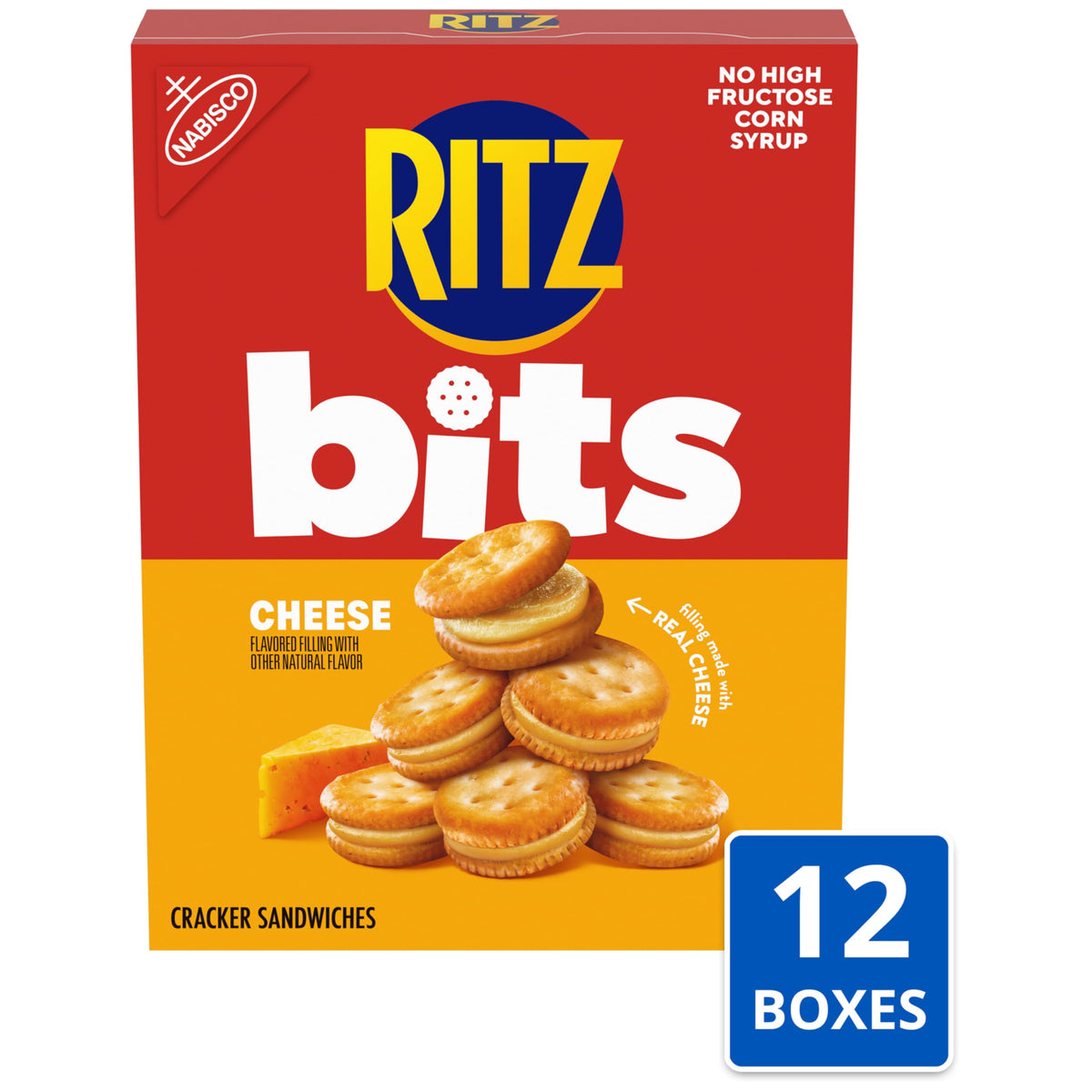 RITZ Bits Cheese Sandwich Crackers, Snacks for Kids and Adults, Bulk Lunch Snacks, 12 - 8.8 oz Boxes