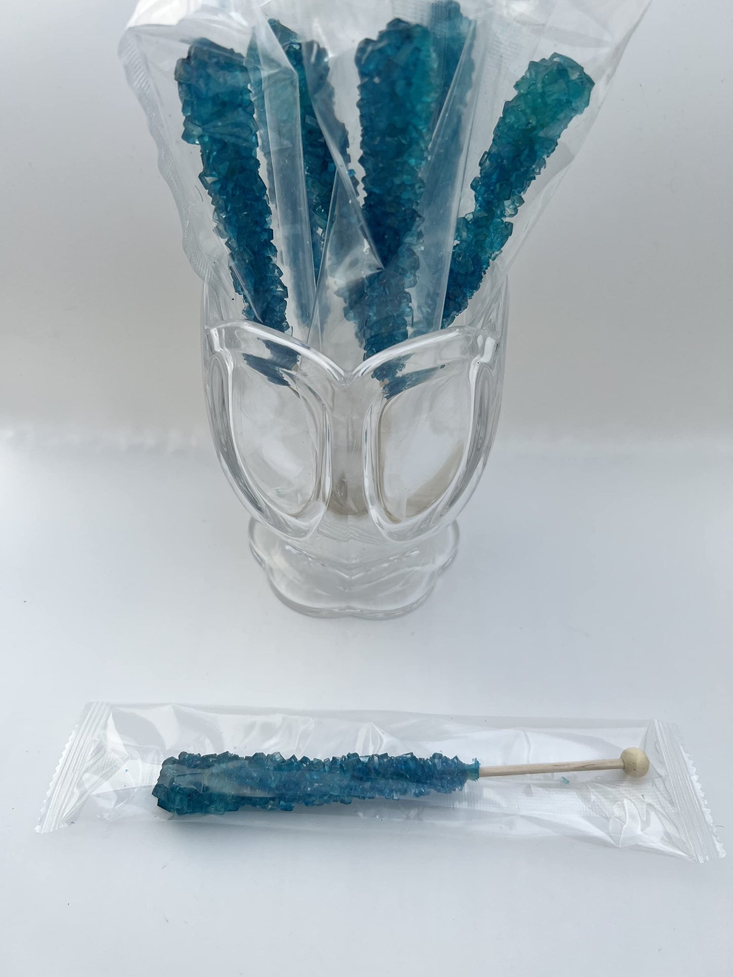 SweetGlob Classic Rock Candy Sticks, Blue Raspberry, 6 Count, Individually Wrapped, Model FBABlueRaspberrySticks6ct