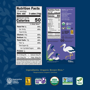 Lundberg Thin Brown Rice Cakes, Salt-Free, 6-Pack - Regenerativeorganic Certified, Healthy Snacks, Vegan, 6 Oz Ea