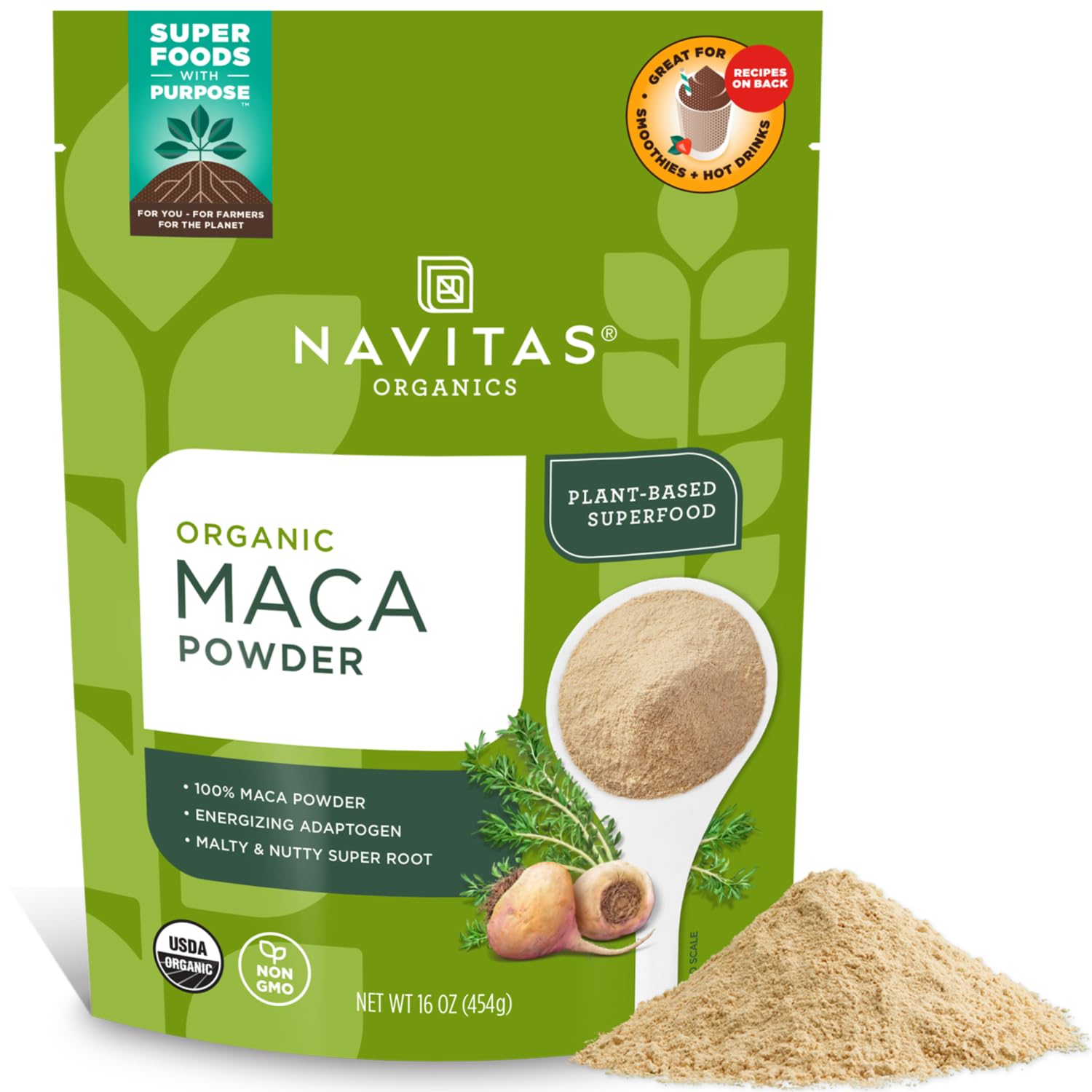 Navitas Organics Maca Powder, 100% Gelatinized, USDA Organic, Vegan, Gluten Free, 16oz Bag, 180 Servings, 2-Pack