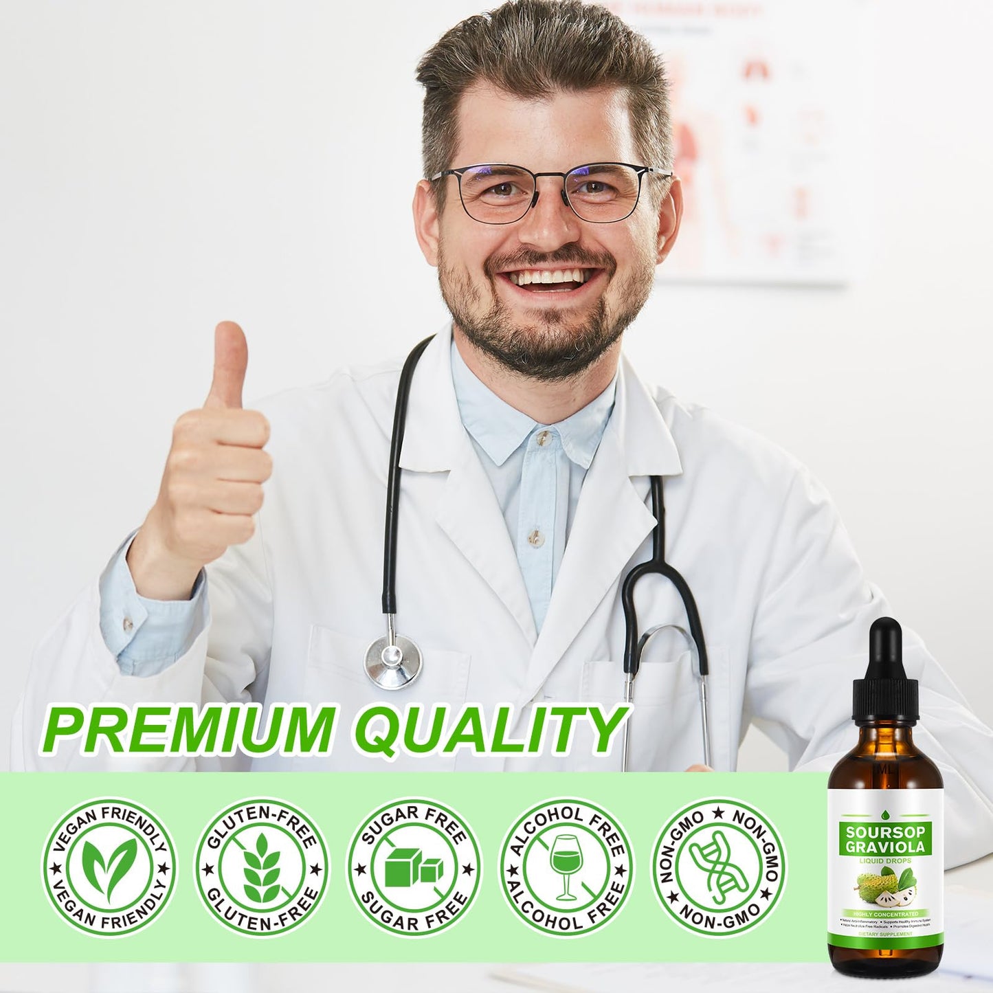 QJCWXIAOX Soursop Graviola Liquid Drop, Nature Soursop Extract Liquid for Cell Support & Regeneration, Immunity, Liver & Antioxi