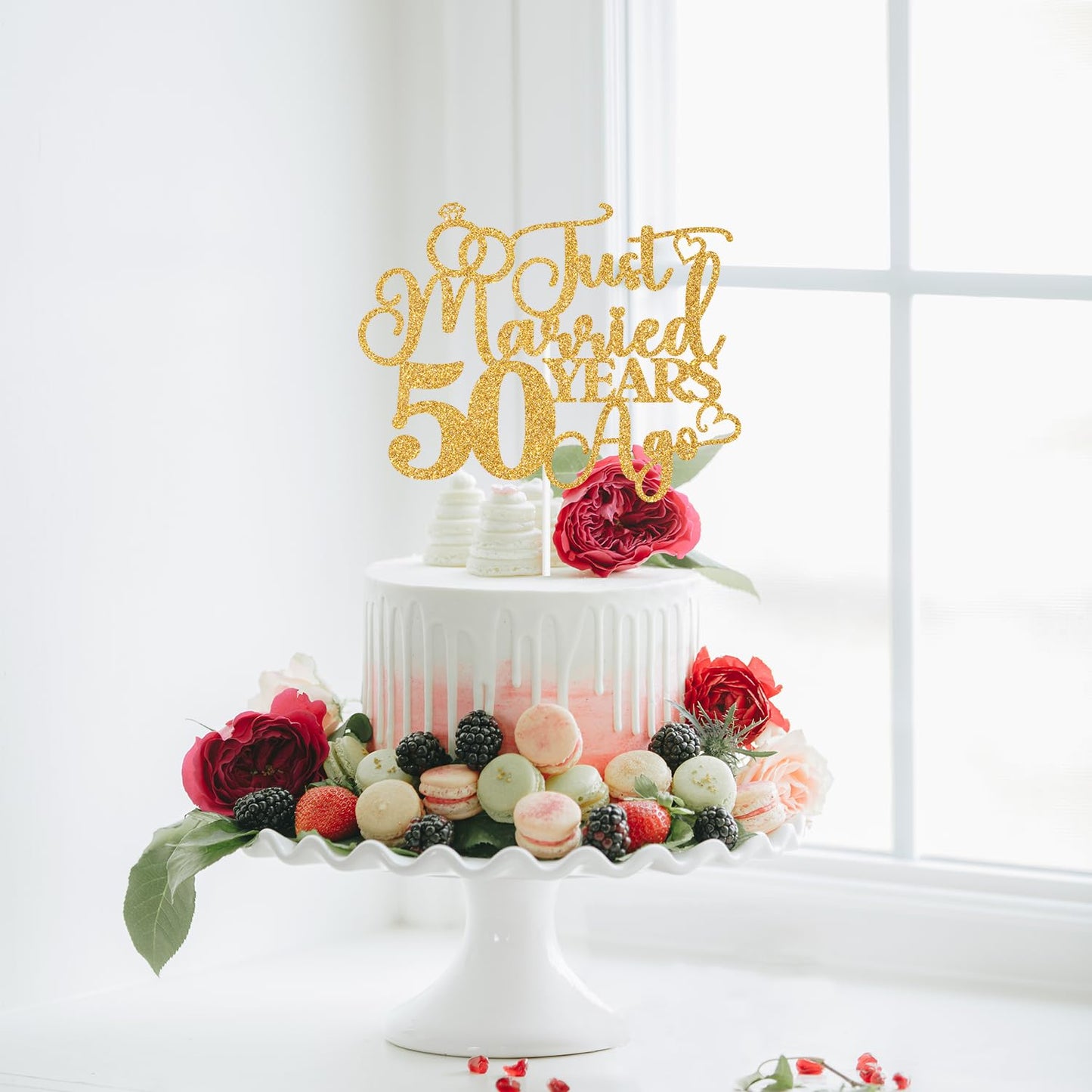 Just Married 50 Years Ago Cake Topper, 50Th Anniversary Cake Decor, 50 Years & Loved, Happy 50Th Wedding Anniversary Party Decor