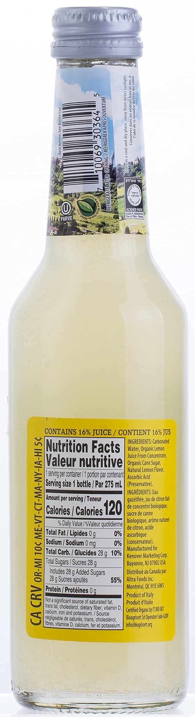 Tuscanini Organic Cold Pressed Sparkling Lemon Soda (6 Pack) Contains 16% Real Juice! No Food Coloring or Artificial Flavors, Pr