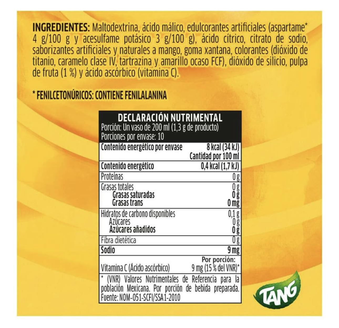Kraft Tang Mango Flavor Drink Mix, No Sugar Added, 2.64 oz (Makes 2 Liters)