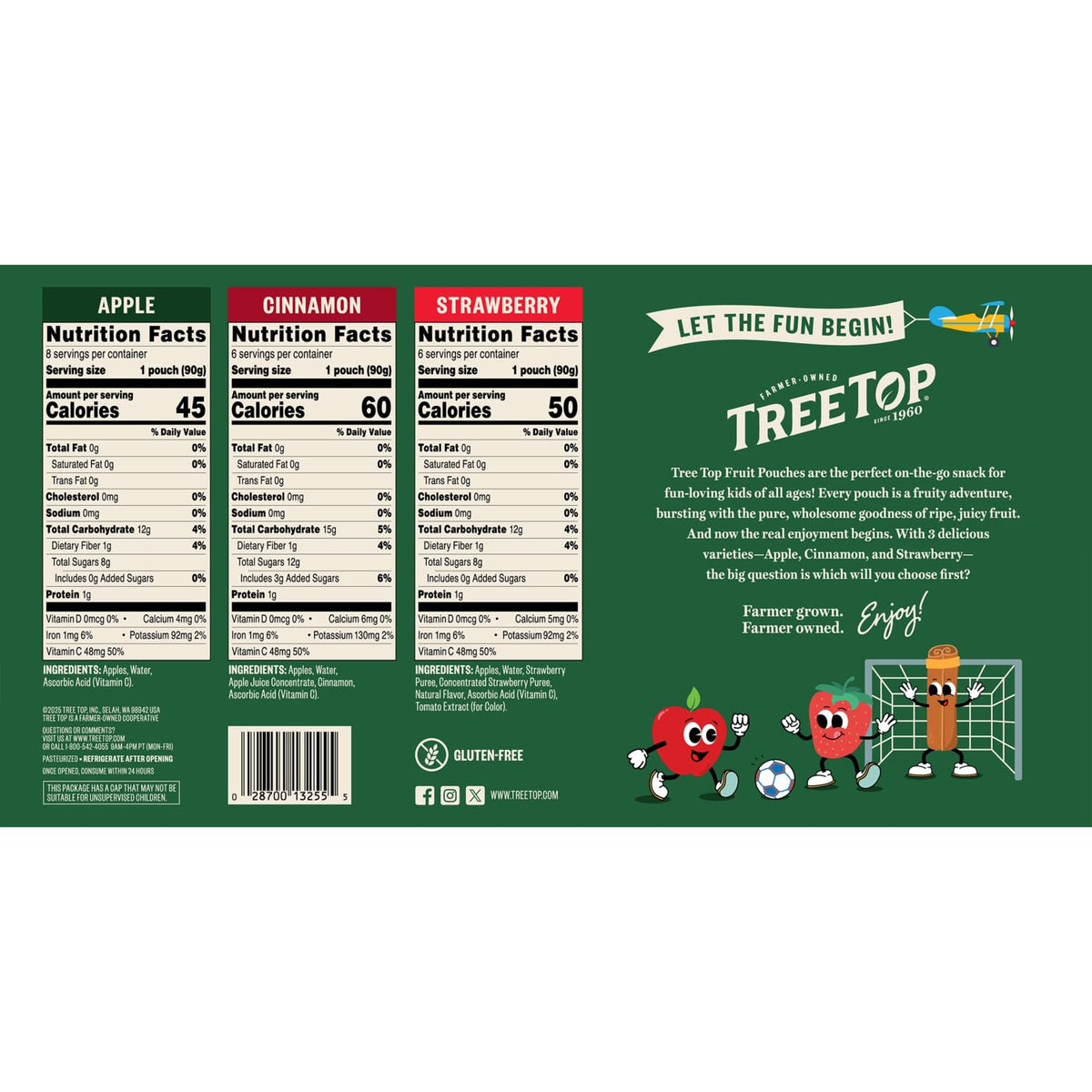 Tree Top Variety Pack Apple/Straw/Cinn Apple Sauce Pouches, 3.2 Oz, 20 Pouches