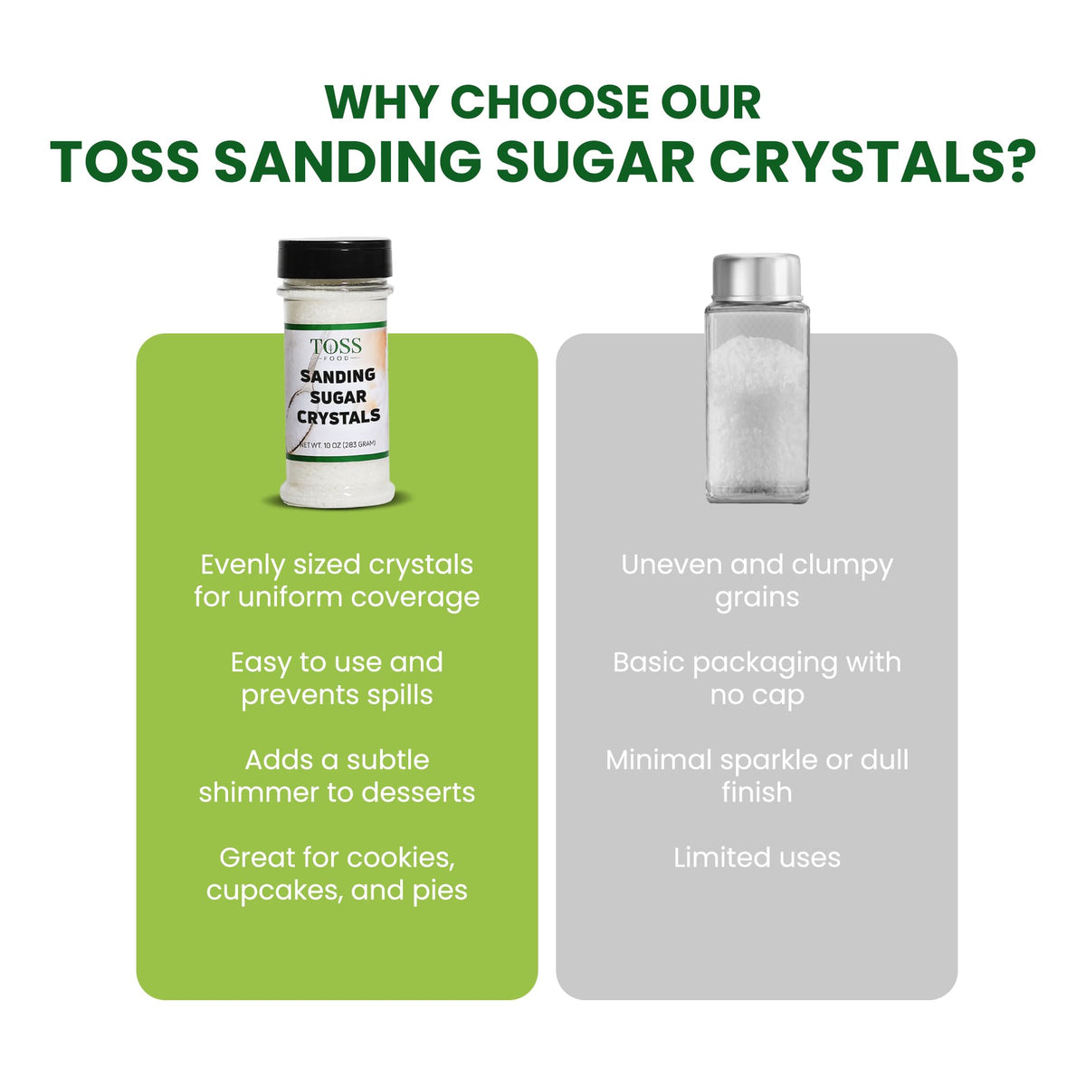 Sanding Sugar Crystals for Professional Baking & Decorating 10 oz - TOSS Coarse White Sparkling Sugar Sprinkles for Cakes, Cooki