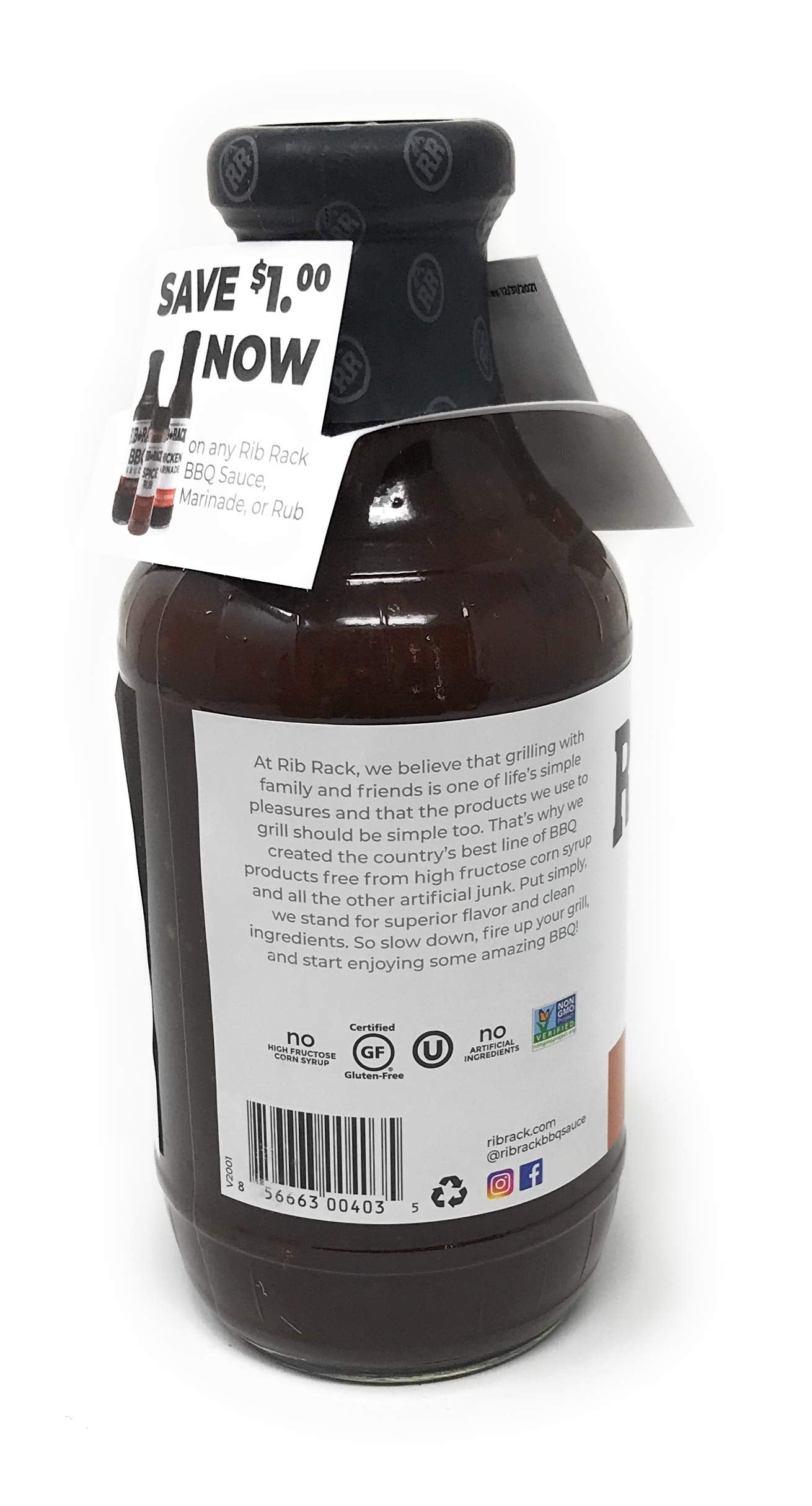 Rib Rack All Natural Southern spirit-inspired flavor BBQ Sauce, 19 Ounce, Pack of 6