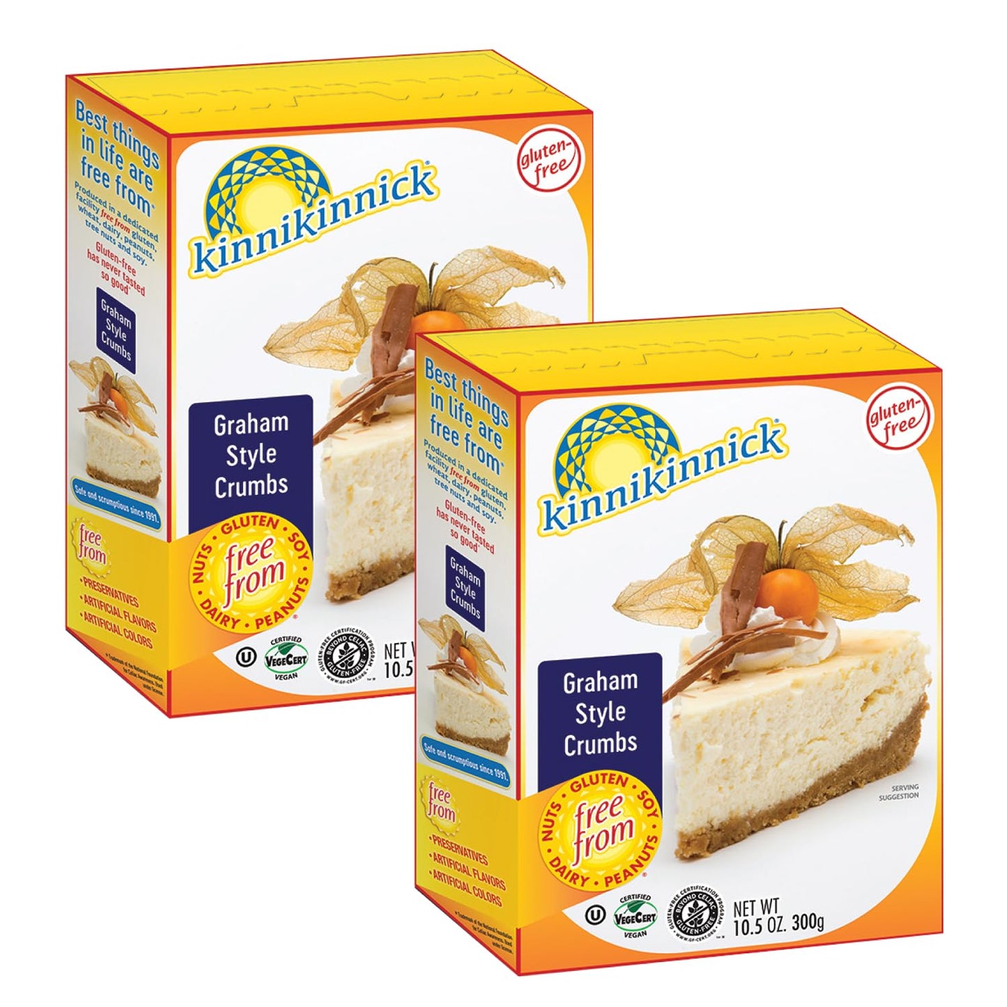 Kinnikinnick - Graham Style Crumbs - Gluten Free, Allergy Friendly Vegan Graham Cracker Crumbs - 10.5 oz. Boxes - 2 Pack
