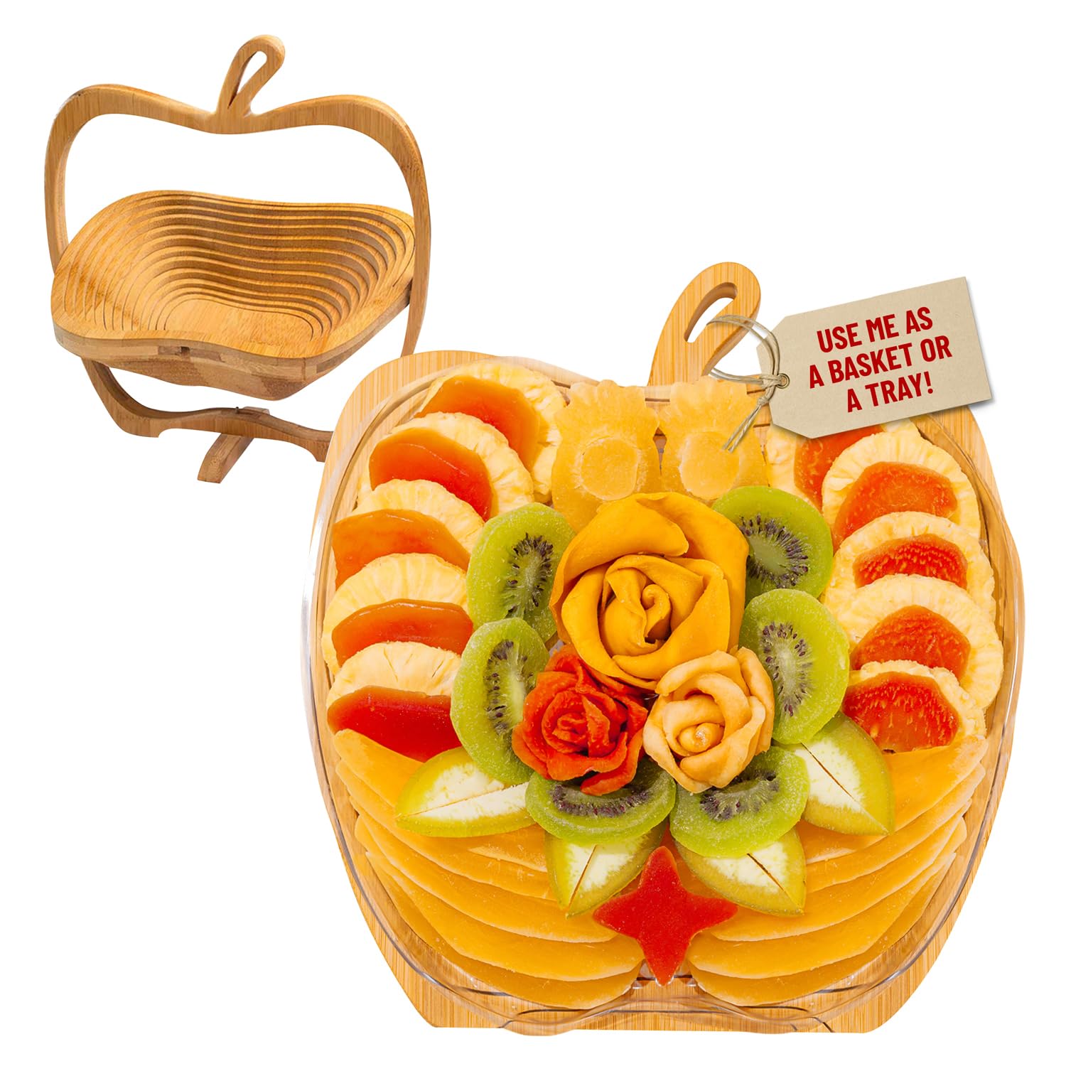 Dried Fruit Gift Basket With Wooden Tray - Healthy Gourmet Snack Box Variety - Holiday Food Tray For Corporate  Sympathy  Birthday & Thank You Gifts (Vegan  Kosher  Gluten-Free)- Bonnie And Pop