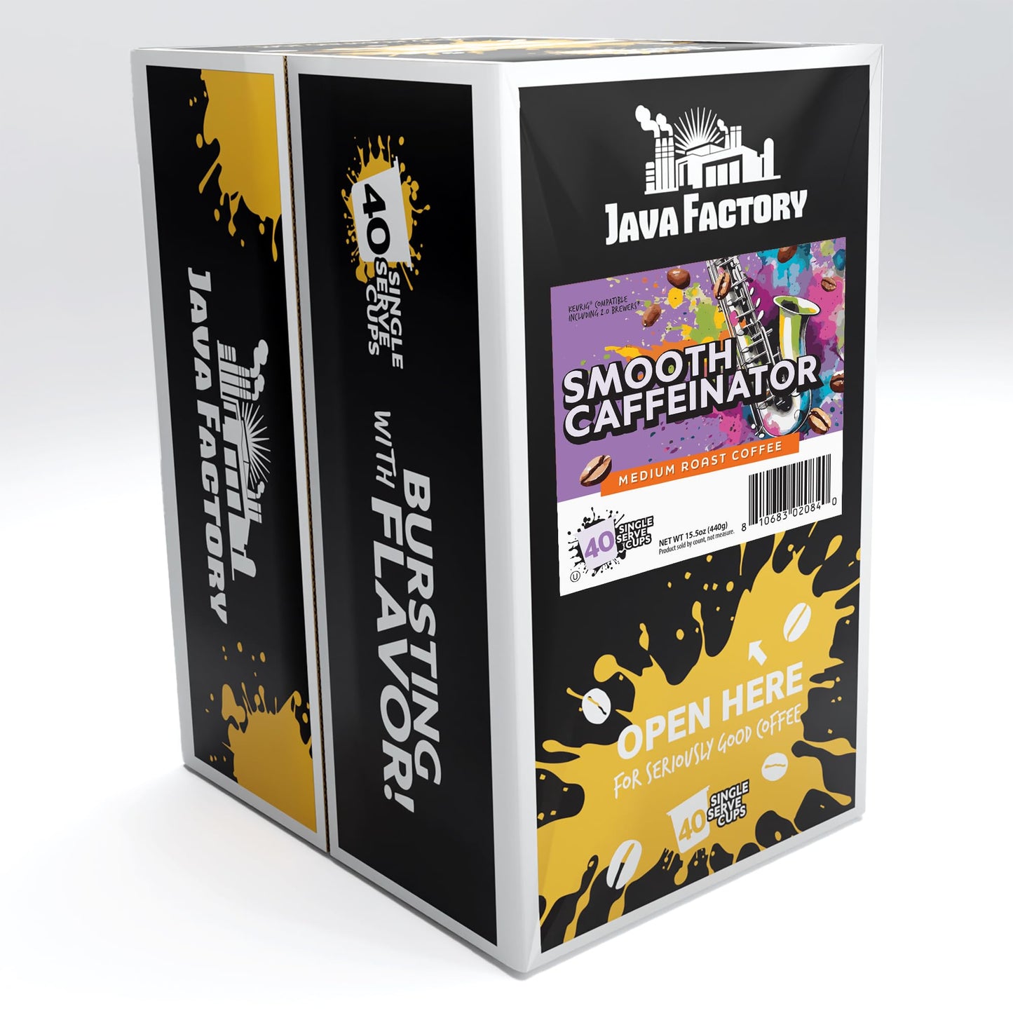 Java Factory Coffee Pods Medium Roast for Keurig, 40 Count, Smooth Caffeinator, Model JFR SC40