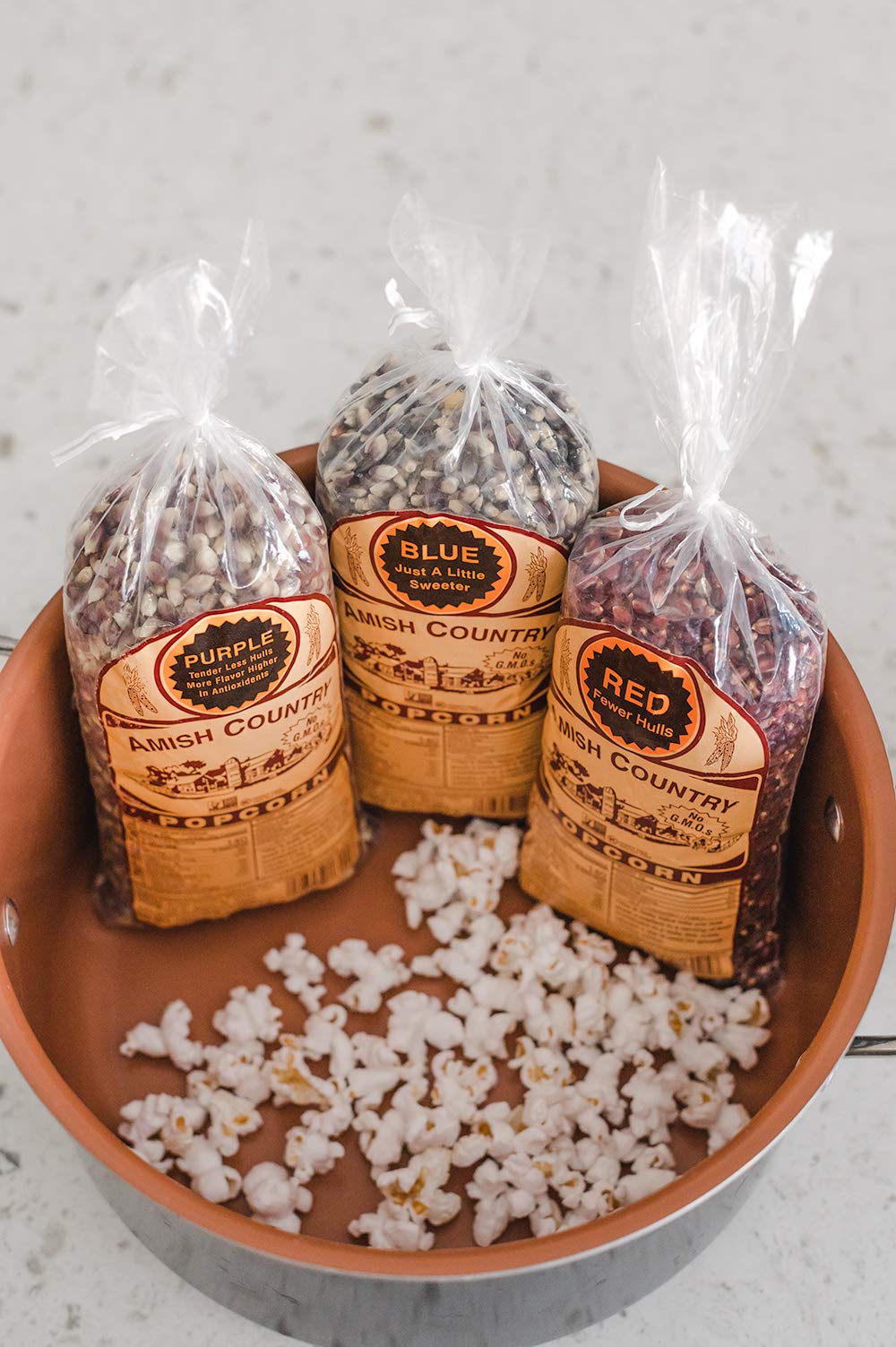 Amish Country Popcorn | 3-1 lb Bags | Purple, Red and Blue Popcorn Kernels | Old Fashioned, Non-GMO and Gluten Free (3-1 lb Bags