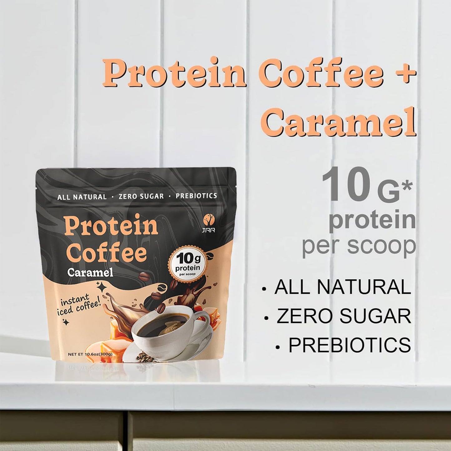 Caramel Protein Coffee Powder - enhanced Whey Protein & Instant 100% Arabica Coffee  Low Carb  No Added Sugar  No Artificial Sweeteners or Flavors  300g (1pc)