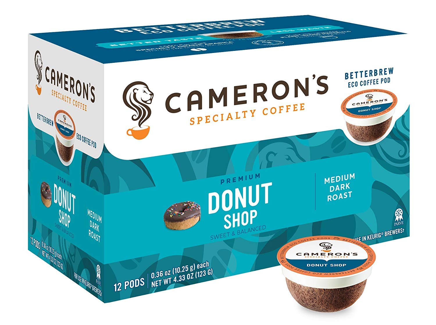 Cameron s Coffee Donut Shop Blend Single Serve Pods, 12 Count, 4.33 Ounce (Pack of 6)