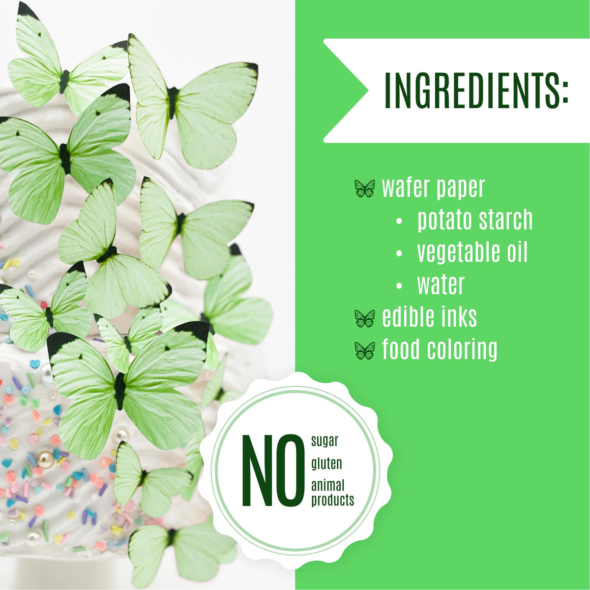 Sugar Robot Edible Butterflies For Cake Decorating - Small Pastel Green Butterfly Cake Toppers And Cupcake Toppers - Decoration Made In The Usa - Enhanced Crafted (Green)