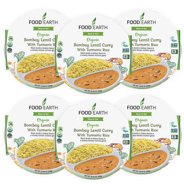 Food Earth Ready to Eat Indian Meal - Bombay Lentil Curry with Turmeric Rice - Organic, Vegan, Gluten-Free, GMO-Free, Plant-Base