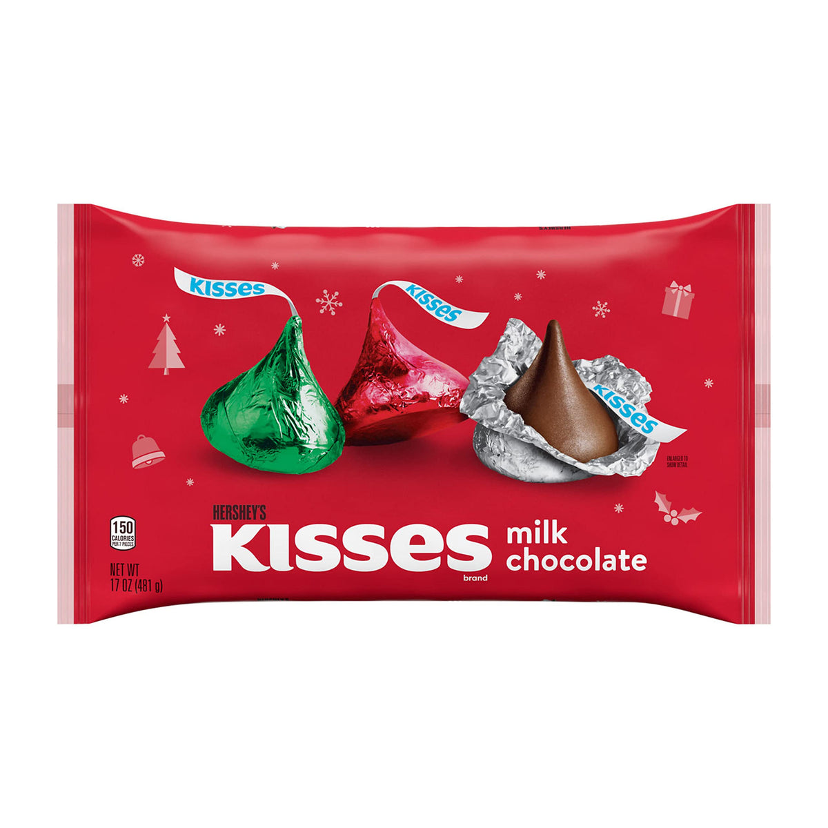 HERSHEYS KISSES Milk Chocolate, Christmas Candy Bag, 17 oz