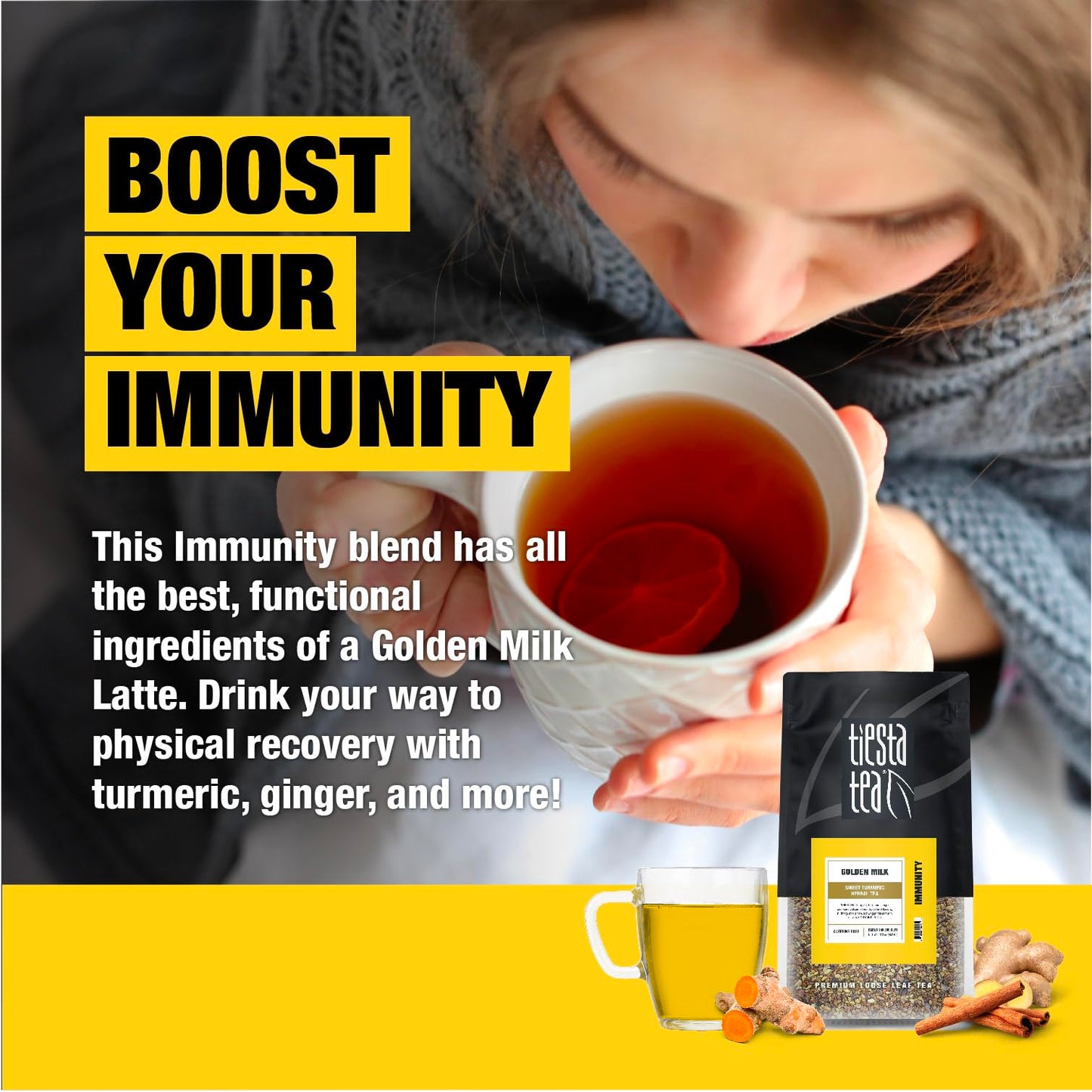 Tiesta Tea Golden Milk Loose Leaf Herbal Tea - Sweet Turmeric, 16 oz Bulk Pouch, Non-Caffeinated, Brews Up to 200 Cups