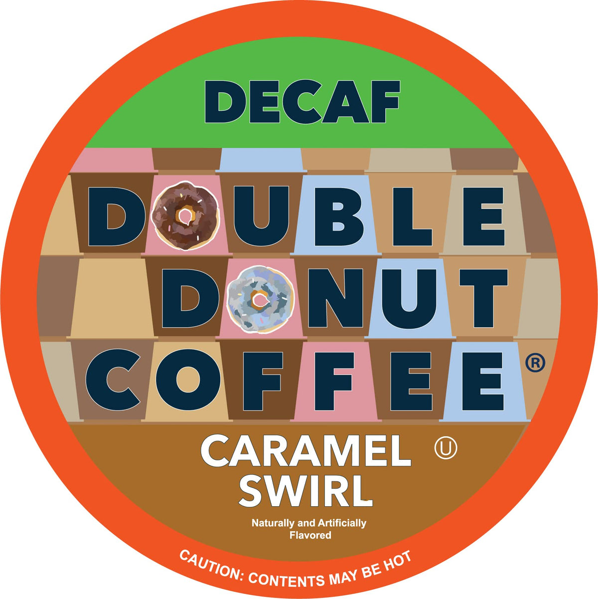Double Donut Coffee Caramel Swirl Medium Roast Decaf Coffee Pods for Keurig - 24 Count